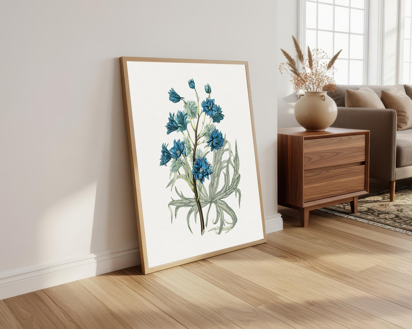 Vintage Blue Flower Print: Botanical Wall Art