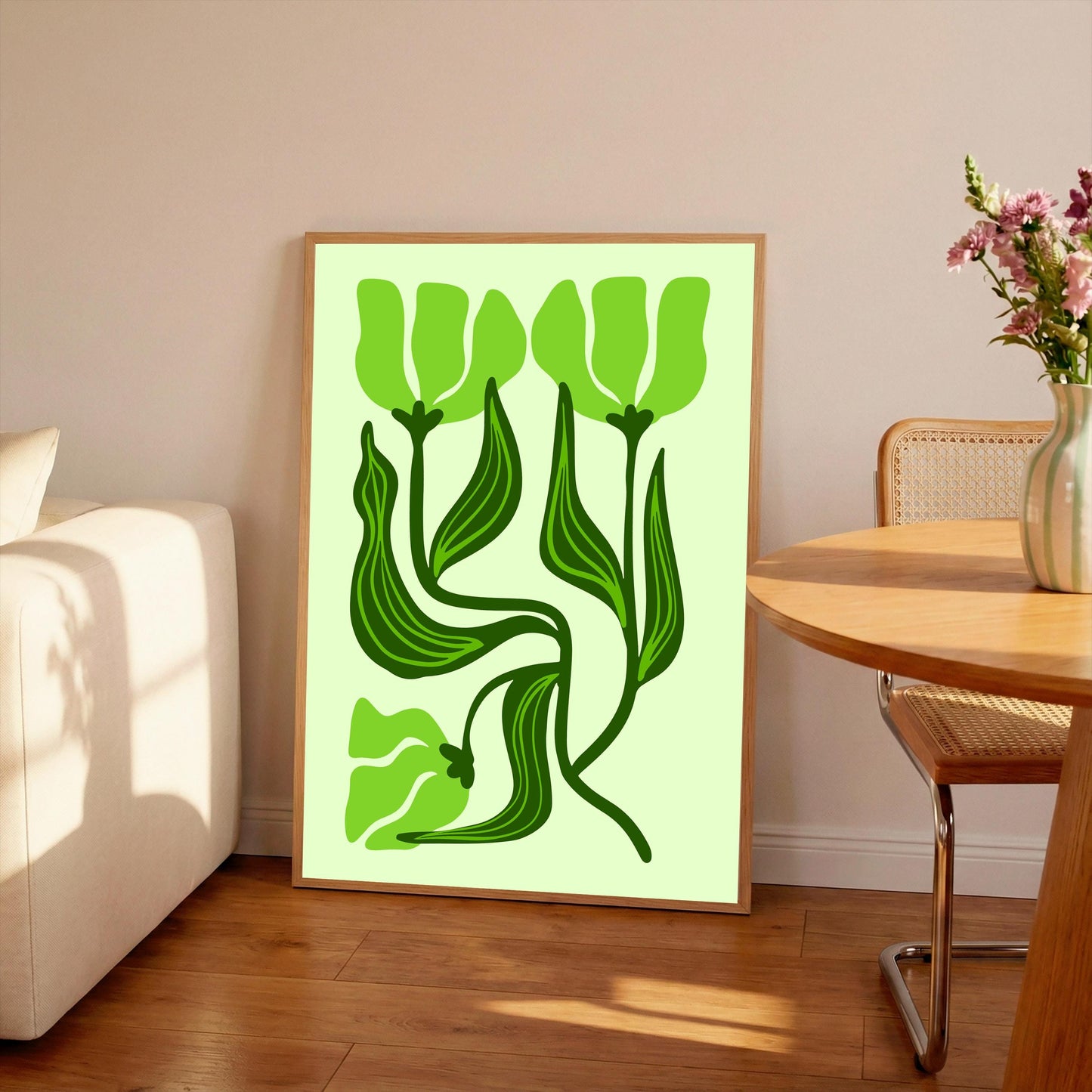Green Flower Market Print: Minimalist Floral Wall Art