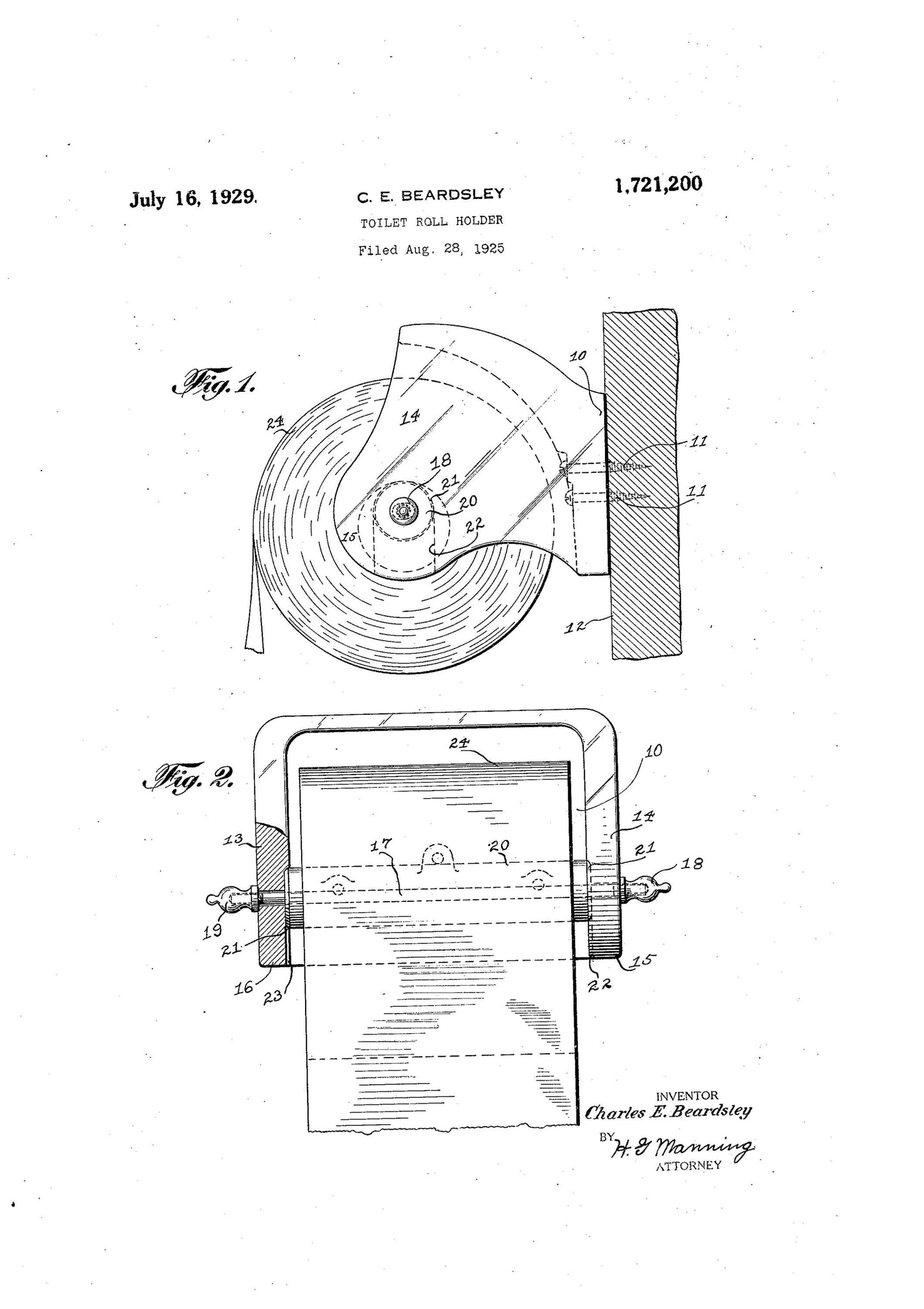 Vintage Toilet Paper Holder Patent Print: Funny Bathroom Wall Art