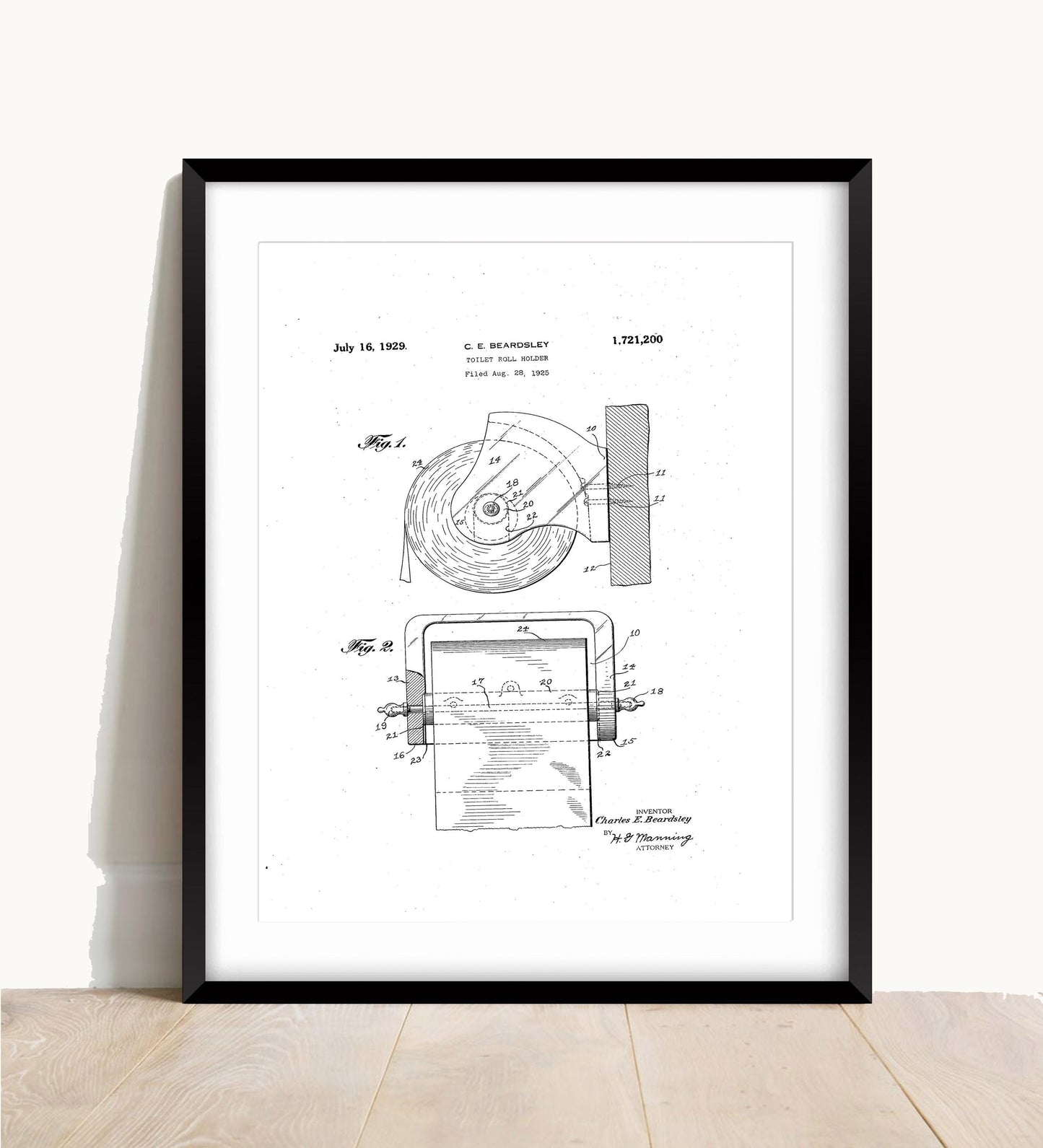 Vintage Toilet Paper Holder Patent Print: Funny Bathroom Wall Art