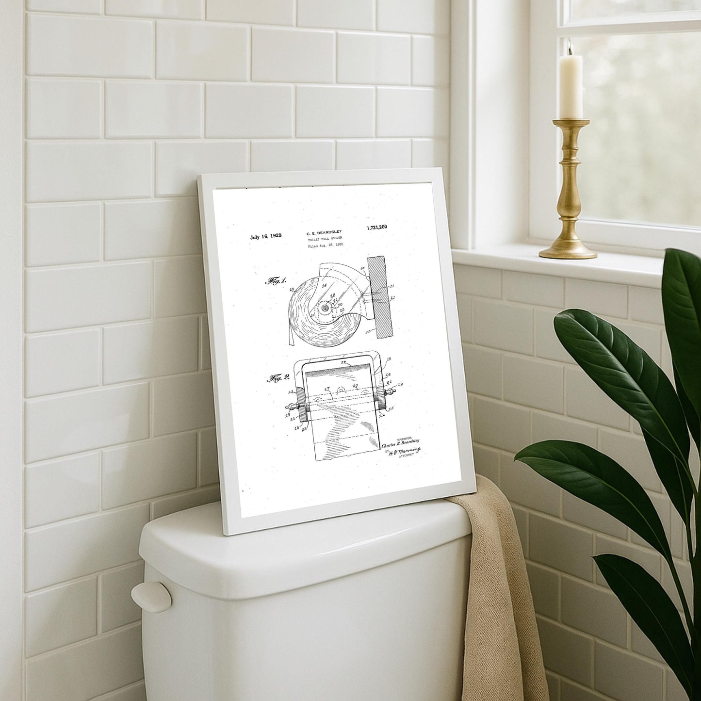Vintage Toilet Paper Holder Patent Print: Funny Bathroom Wall Art