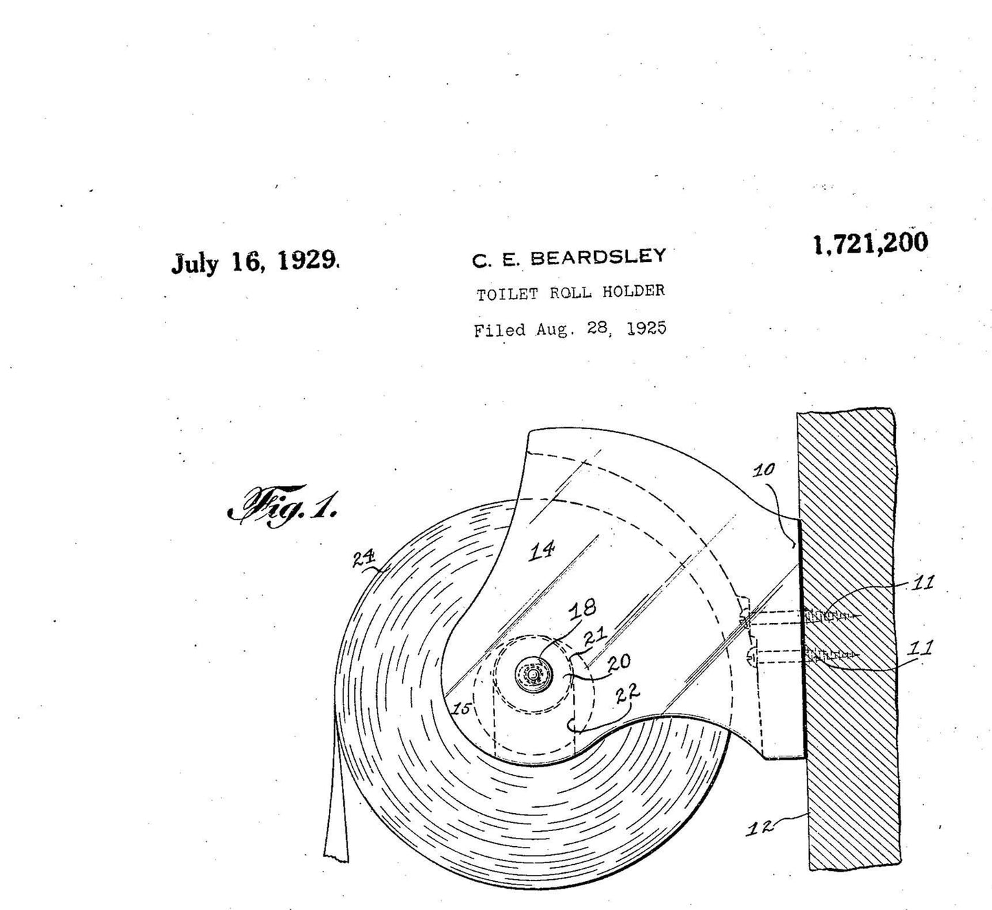 Vintage Toilet Paper Holder Patent Print: Funny Bathroom Wall Art