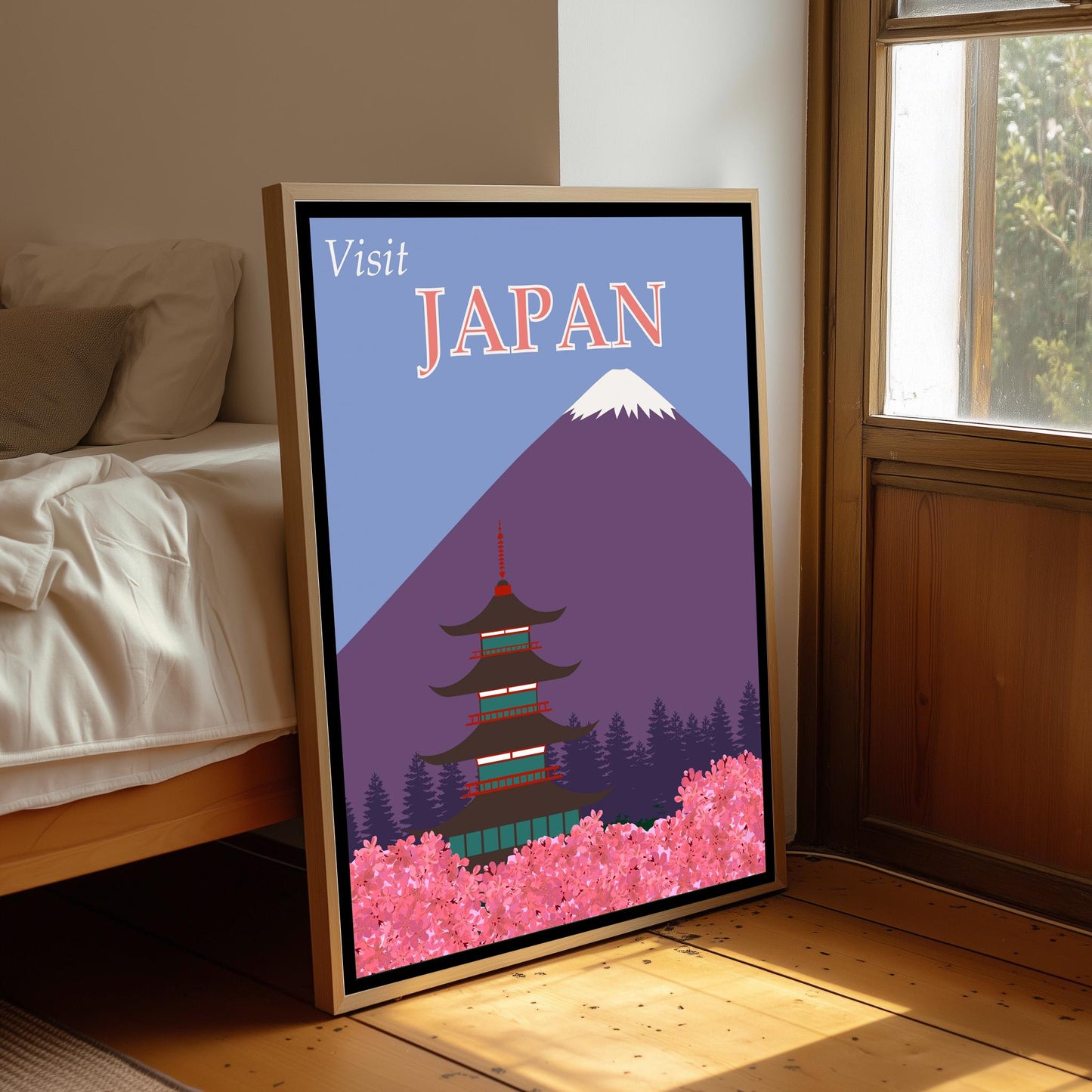 Vintage Japan Travel Poster: Retro Mount Fuji Print