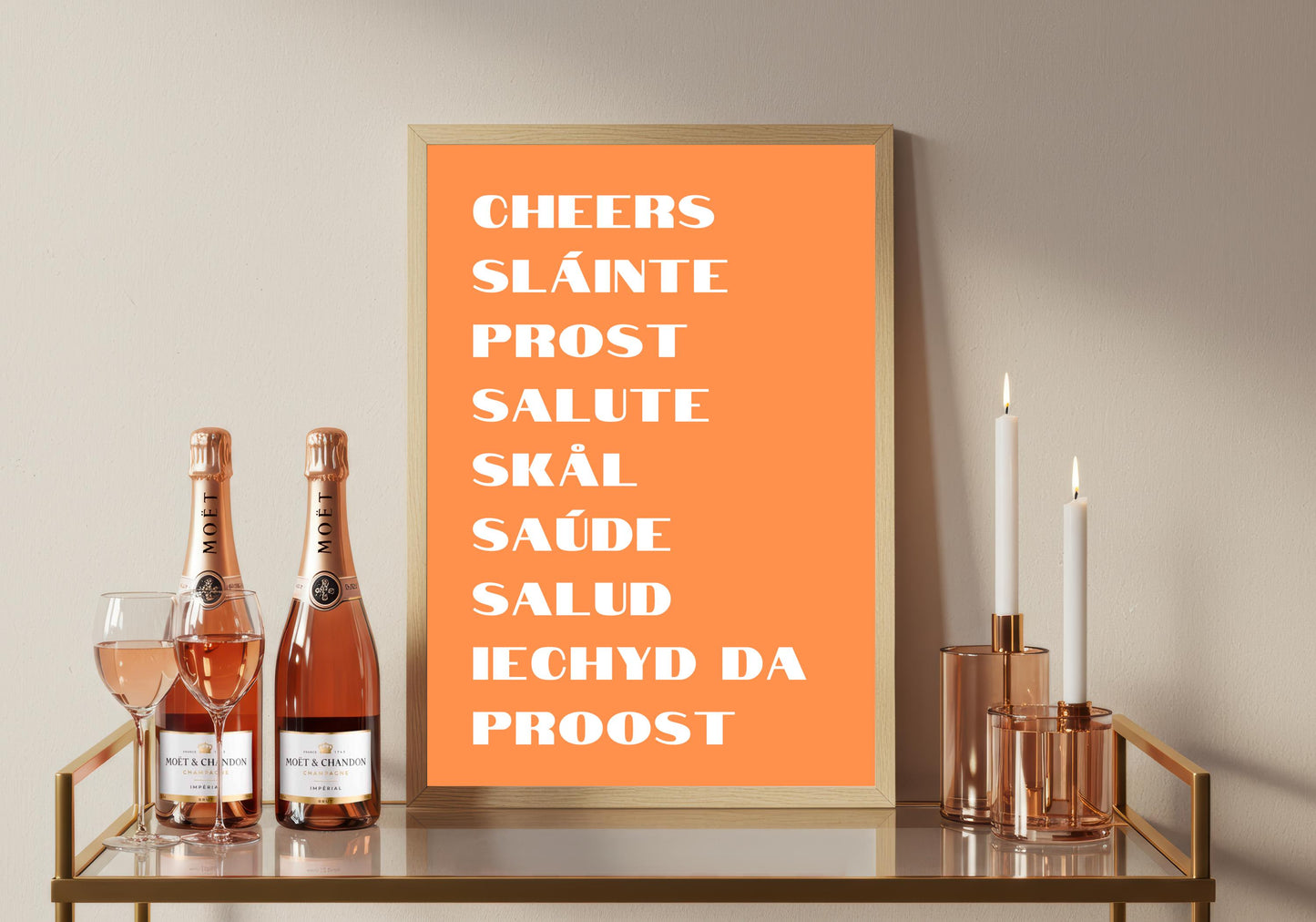 Multilingual Cheers Print: Retro Bar Sign, Kitchen Typography (A4/A3/A2/A1)
