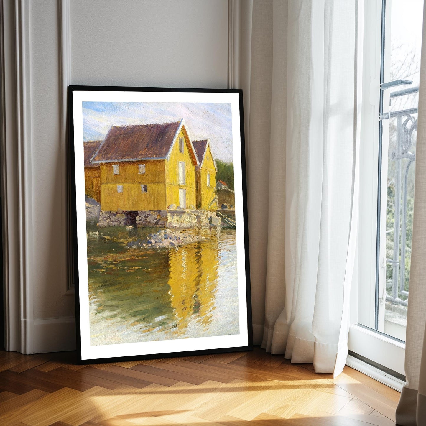Norway Yellow Houses Print: Paul Fischer Painting, Scandinavian Wall Art