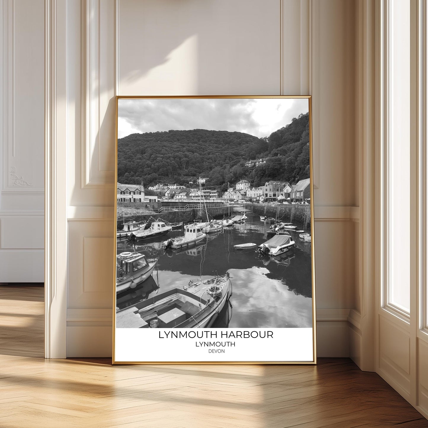 Lynmouth Harbour Print: Devon Black and White Photography