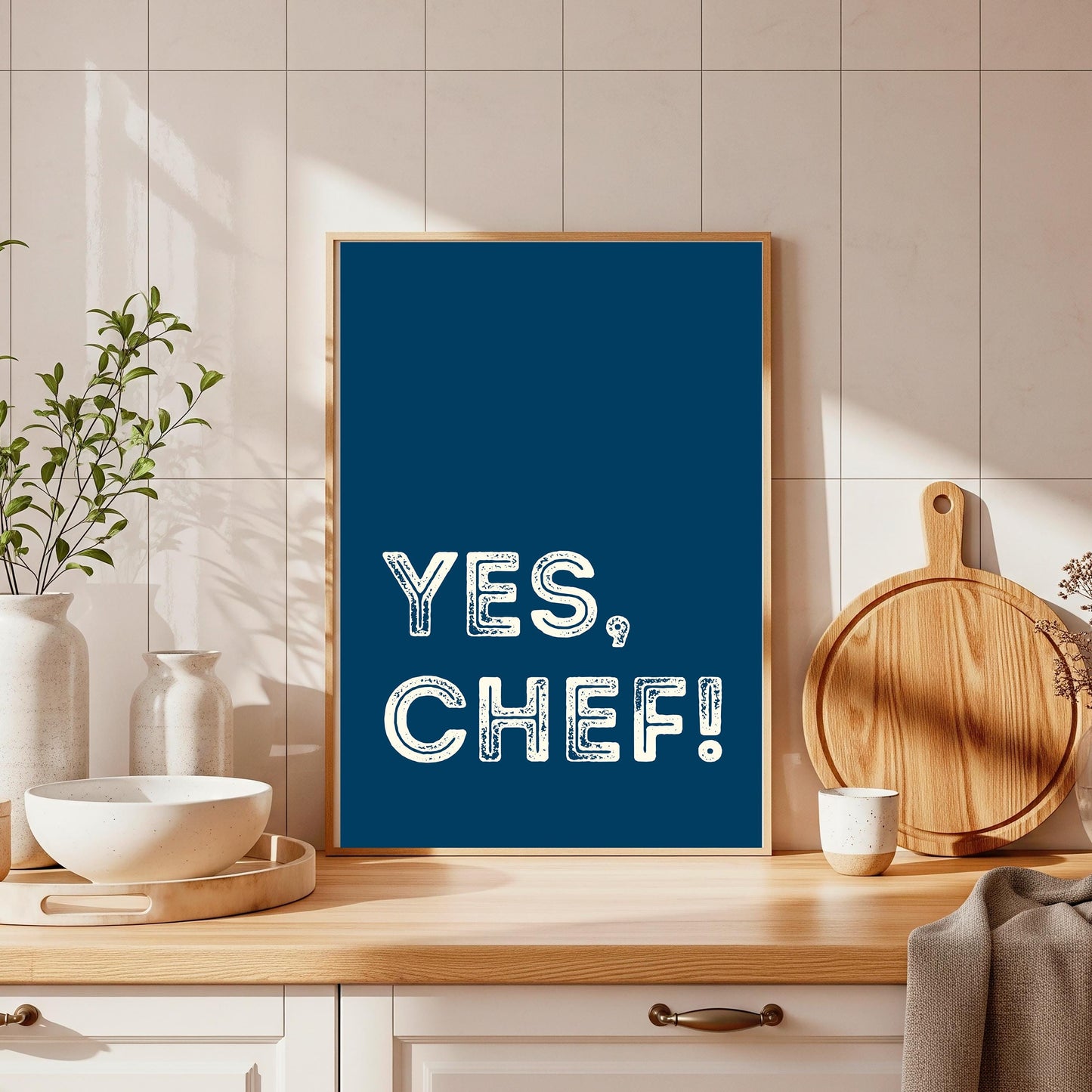 Yes Chef Kitchen Poster: Retro Foodie Wall Art
