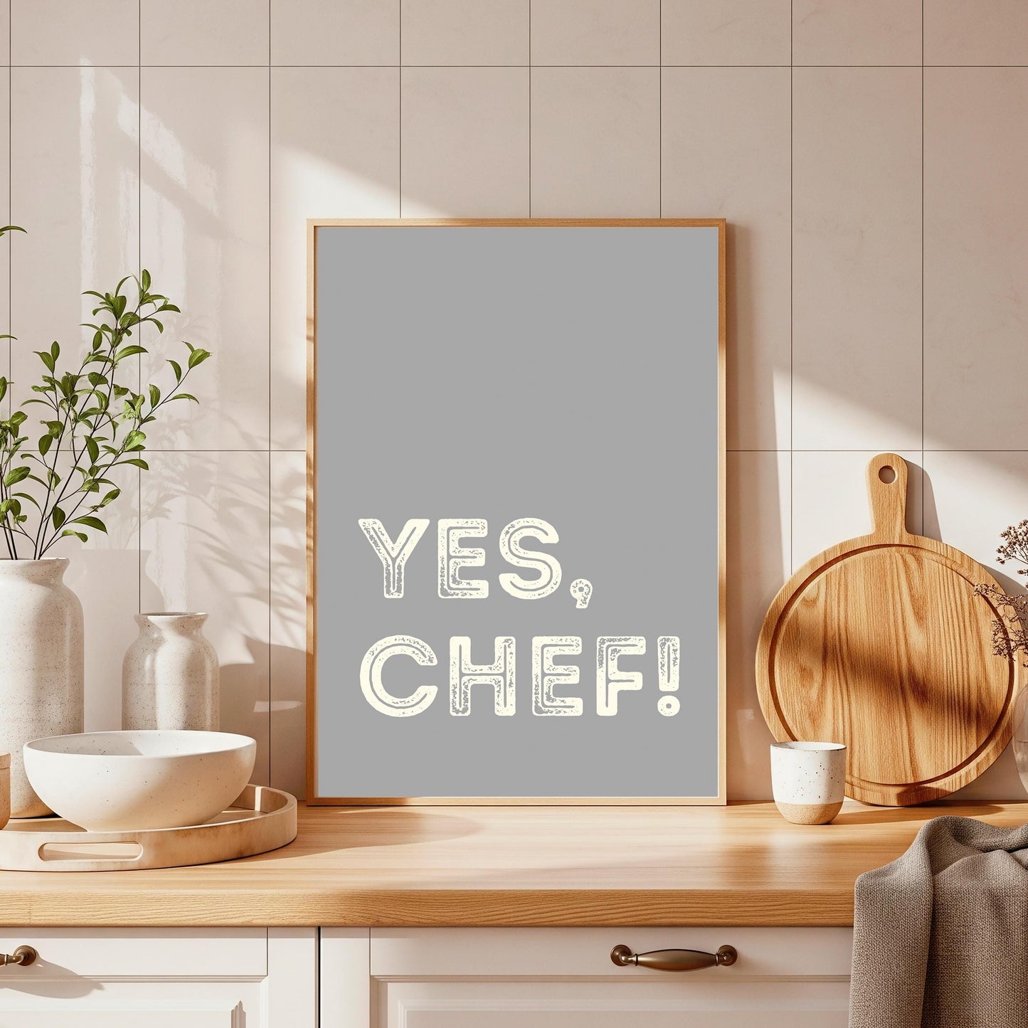 Yes Chef Kitchen Poster: Retro Foodie Wall Art