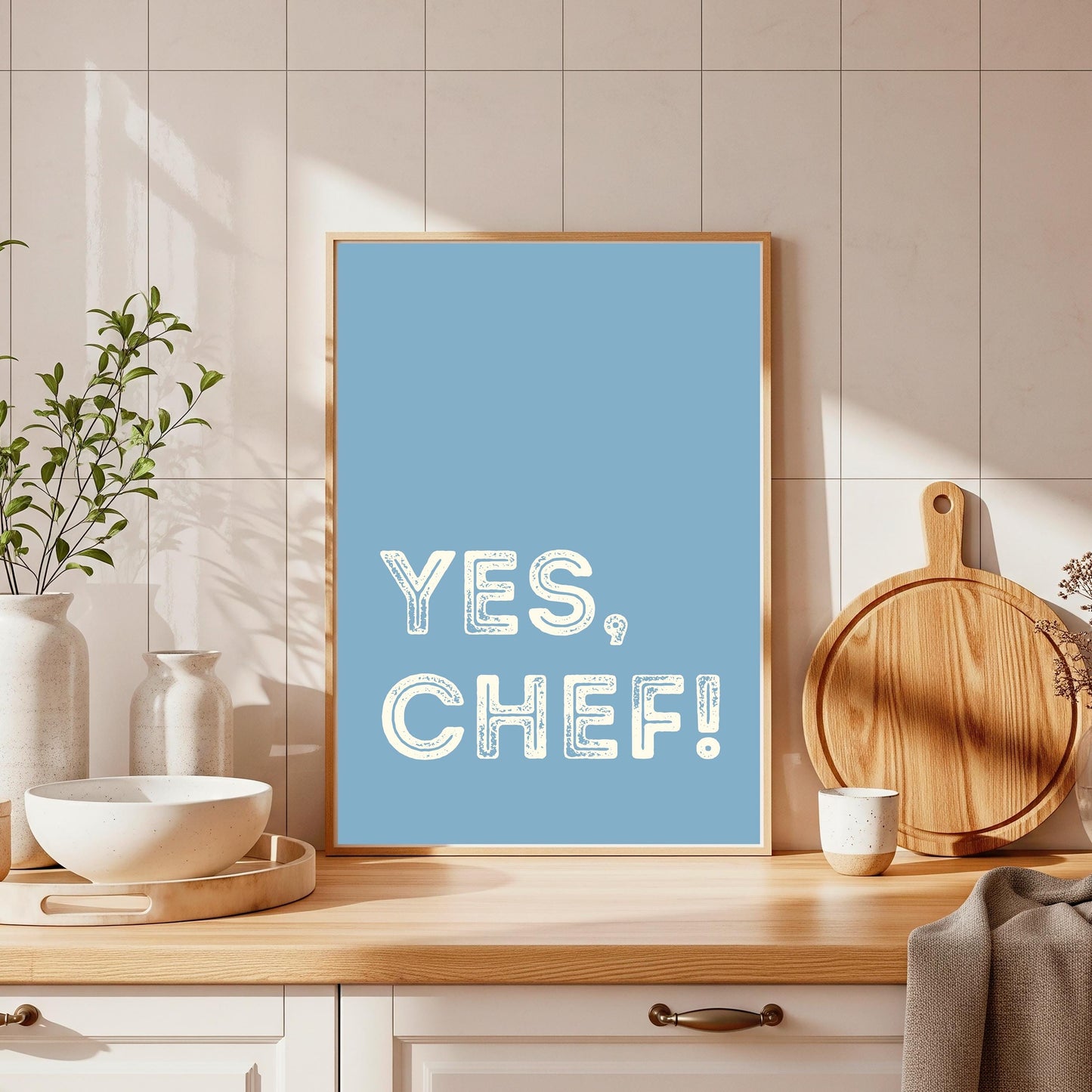 Yes Chef Kitchen Poster: Retro Foodie Wall Art