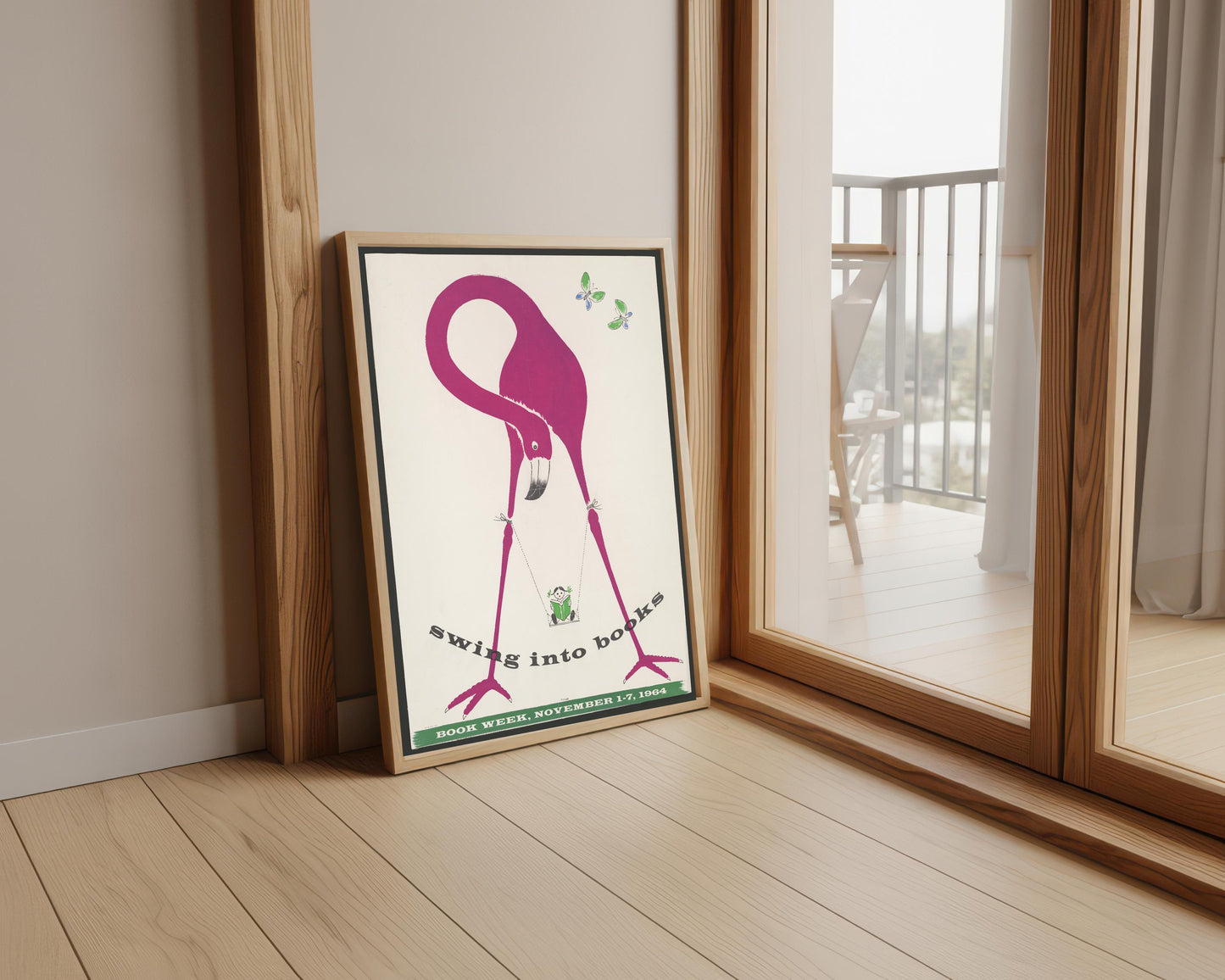 Vintage Flamingo Reading Poster: 1964 Book Week Wall Art