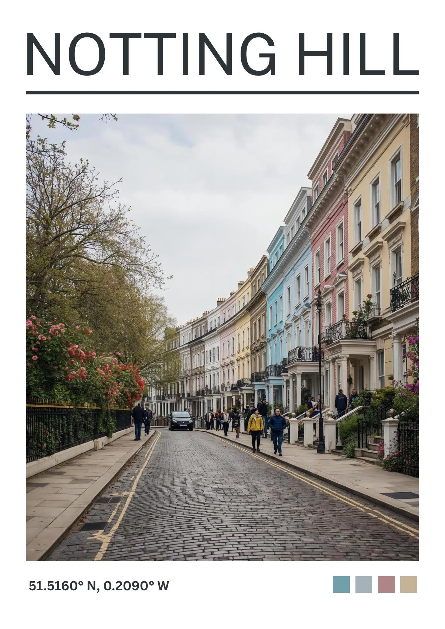 Notting Hill Art Print: London Travel Poster, Satin Finish