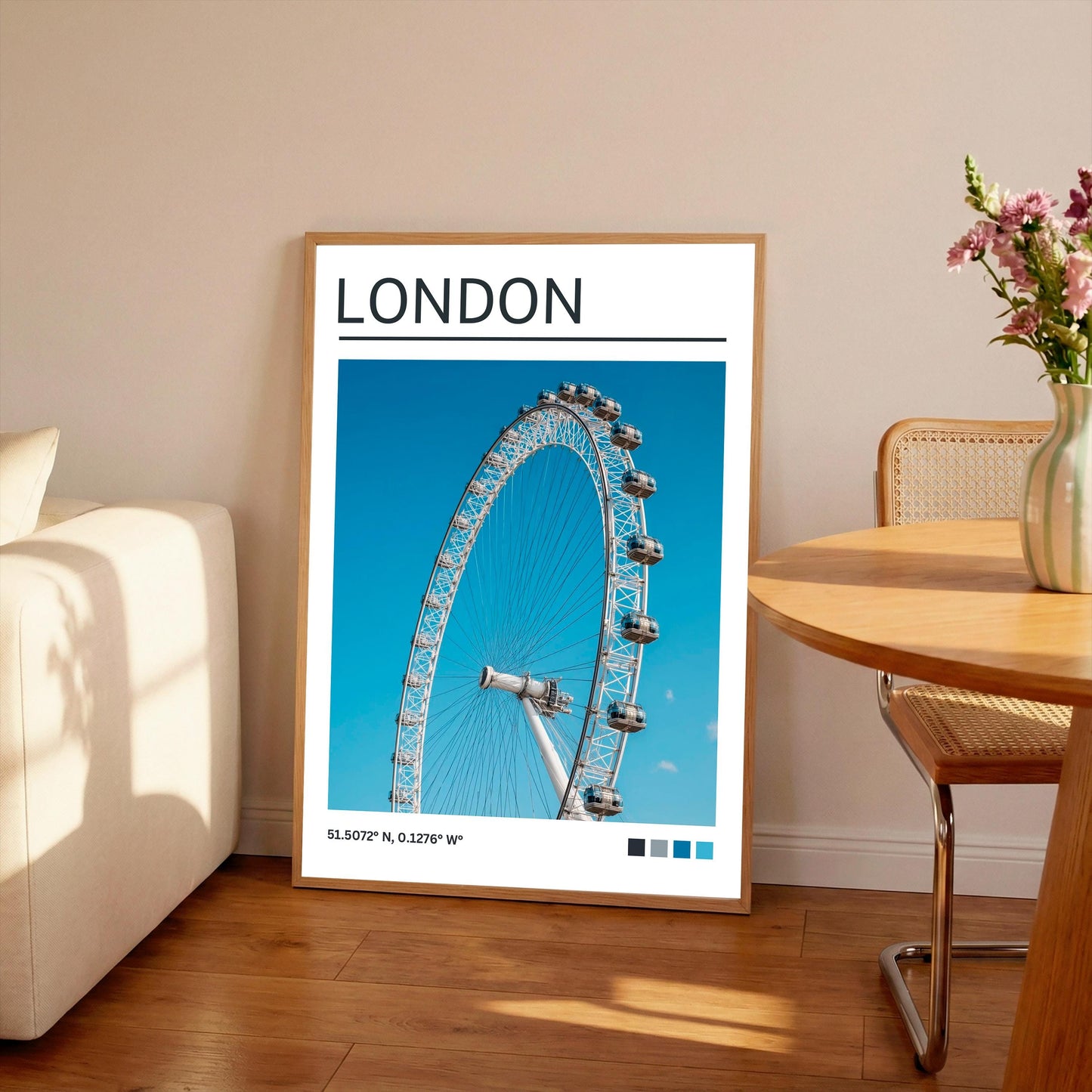 London Art Print: Satin Travel Poster, London Eye