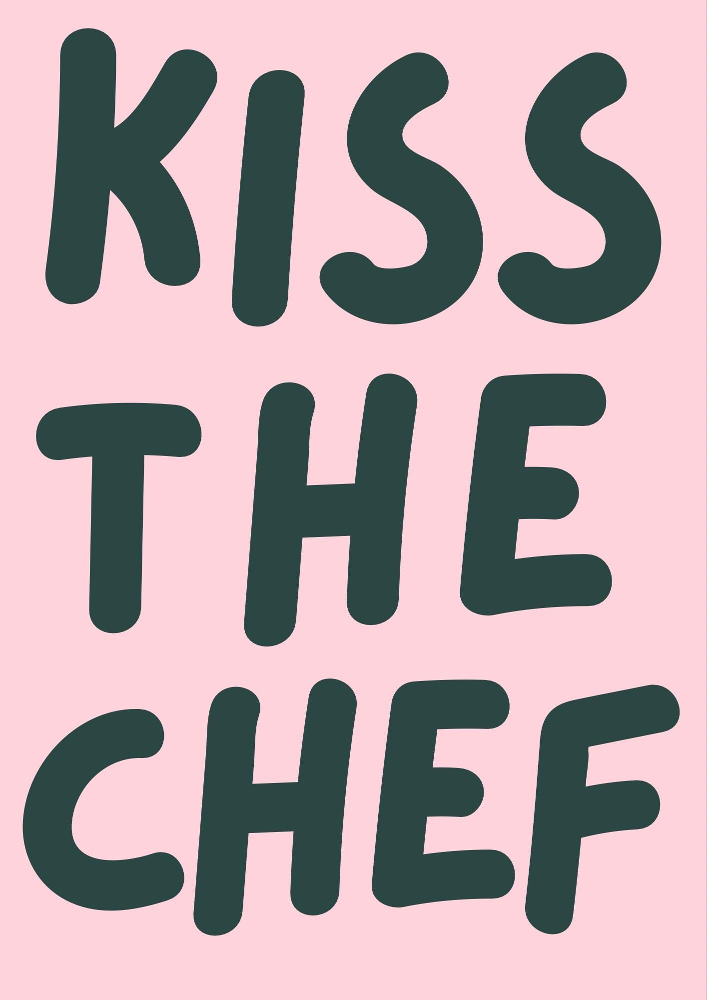 Kiss The Chef Kitchen Poster: Retro Foodie Wall Art