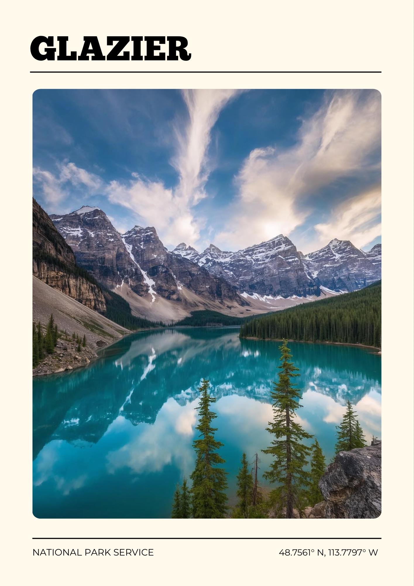 Glacier National Park Satin Art Print: US Travel Poster