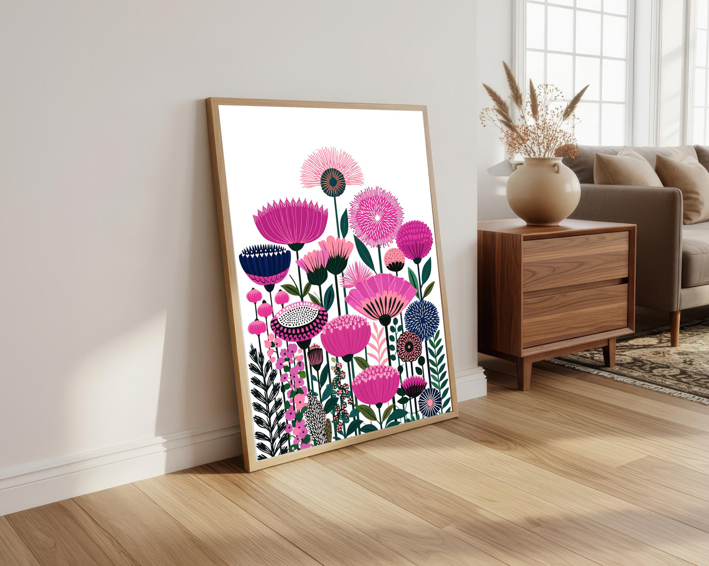 Vibrant Floral Botanical Print, Boho Flower Market Artwork, Living Room Decor