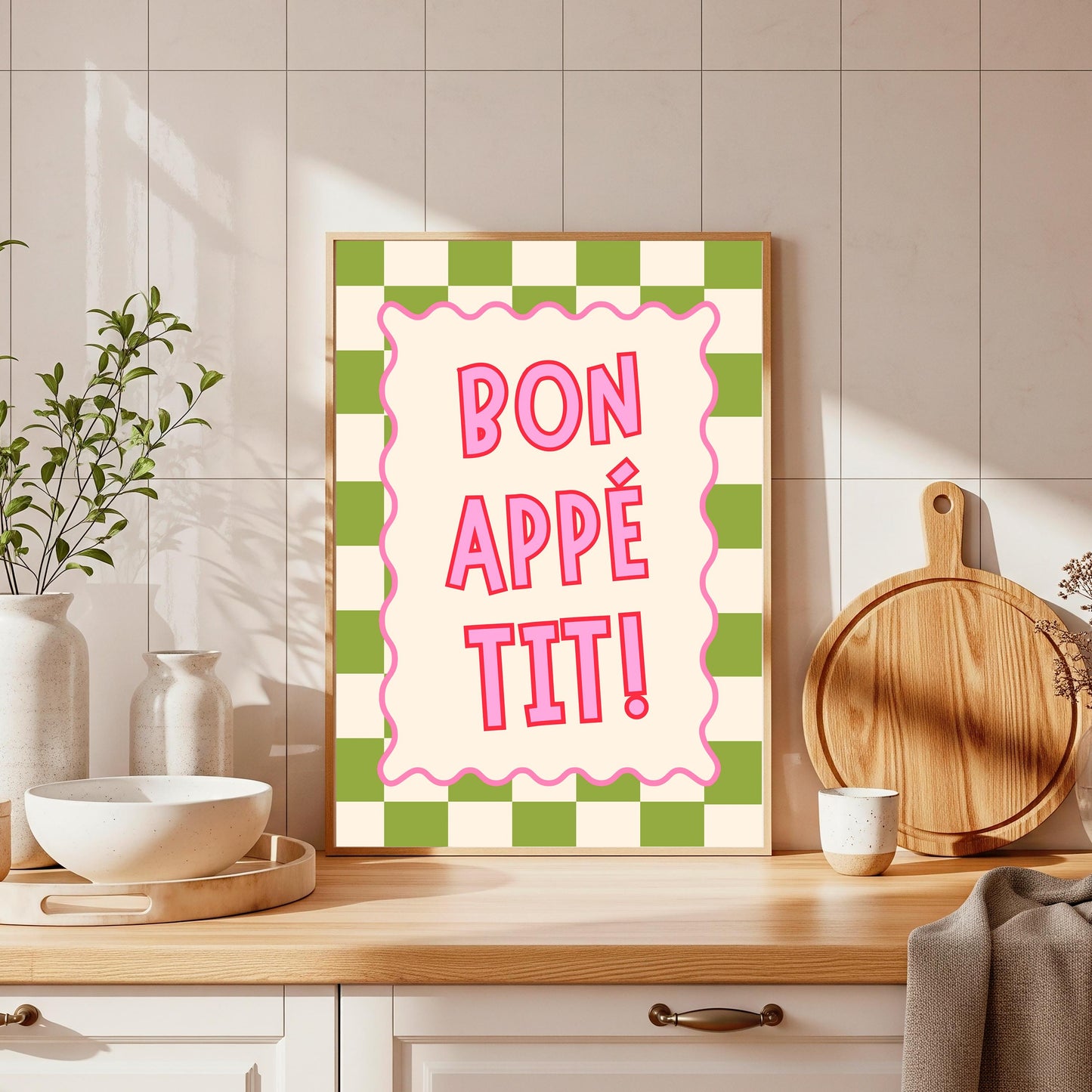 Bon Appétit Kitchen Poster: Retro Foodie Wall Art