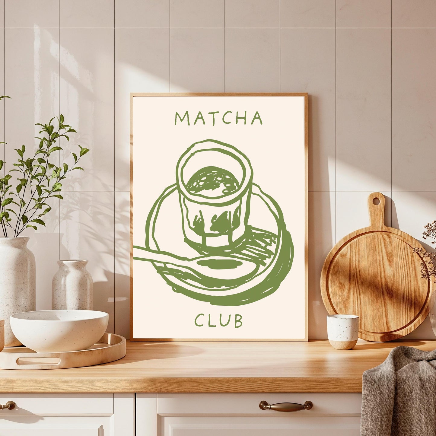 Matcha Green Tea Kitchen Print: Retro Colorful Wall Art