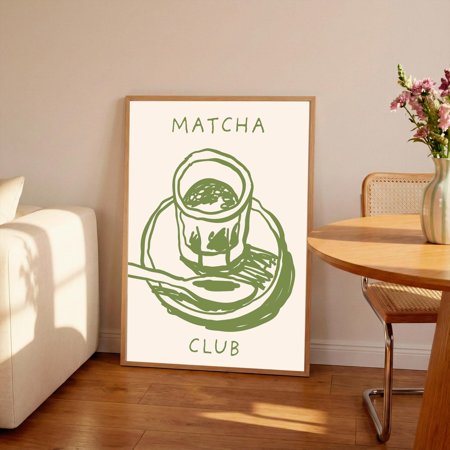 Matcha Green Tea Kitchen Print: Retro Colorful Wall Art