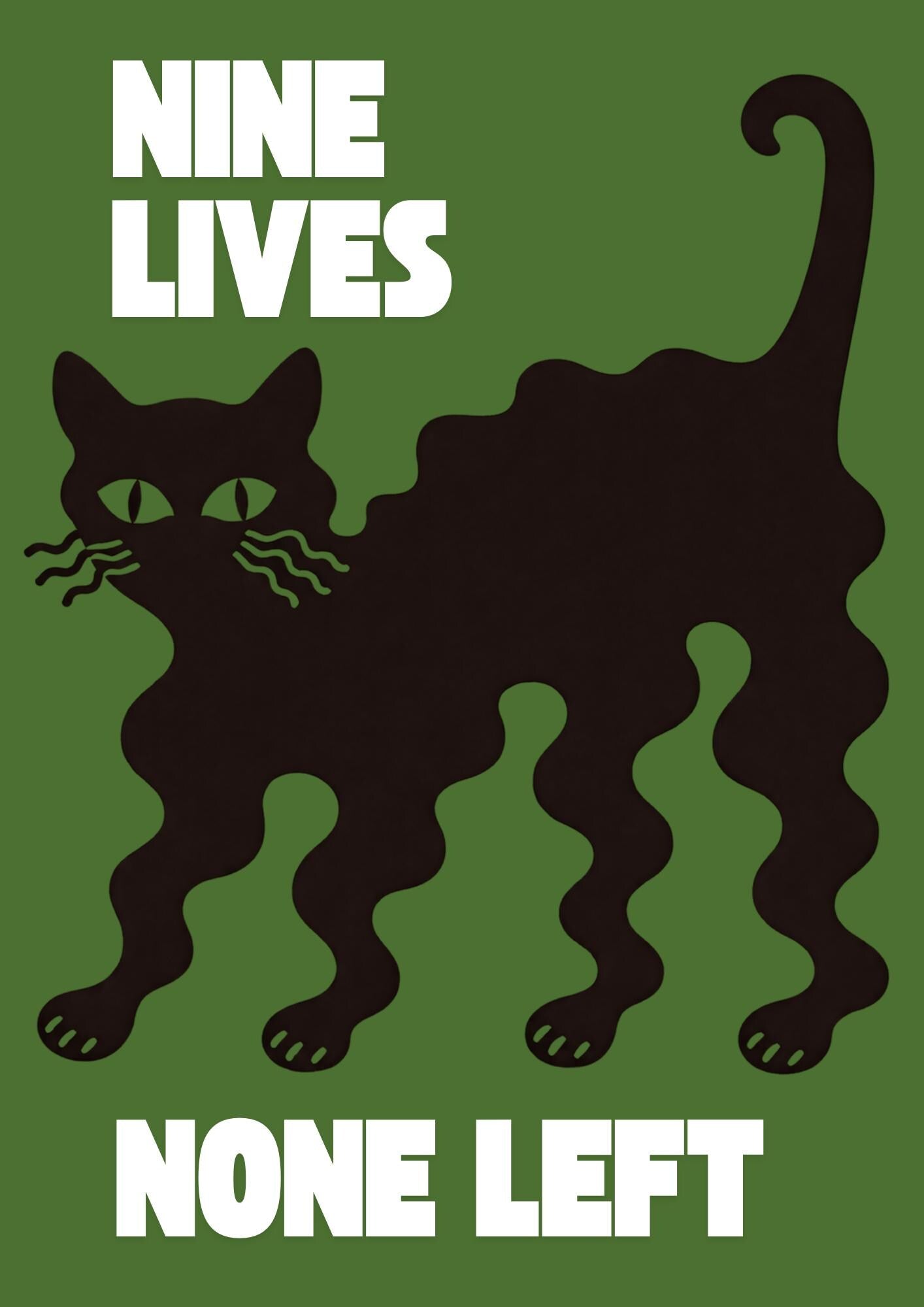 Nine Lives Cat Poster, Retro Graphic Wall Print