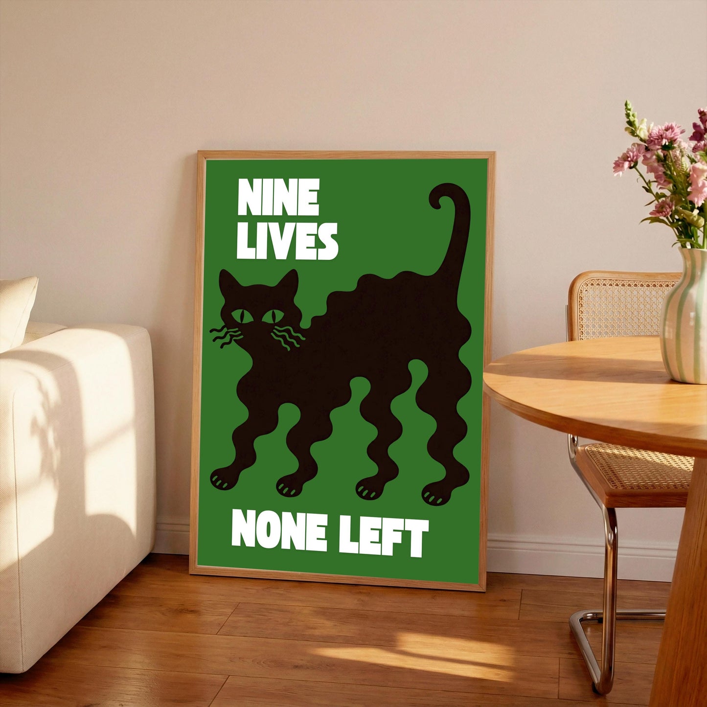 Nine Lives Cat Poster, Retro Graphic Wall Print