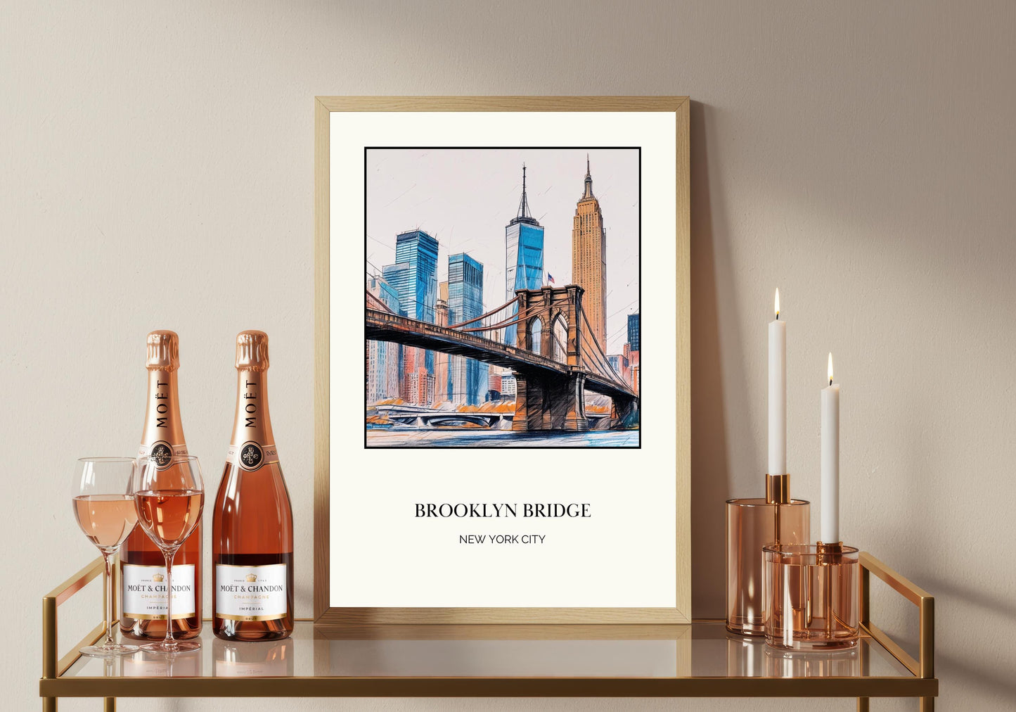 New York Brooklyn Bridge Art Print: NYC Travel Poster