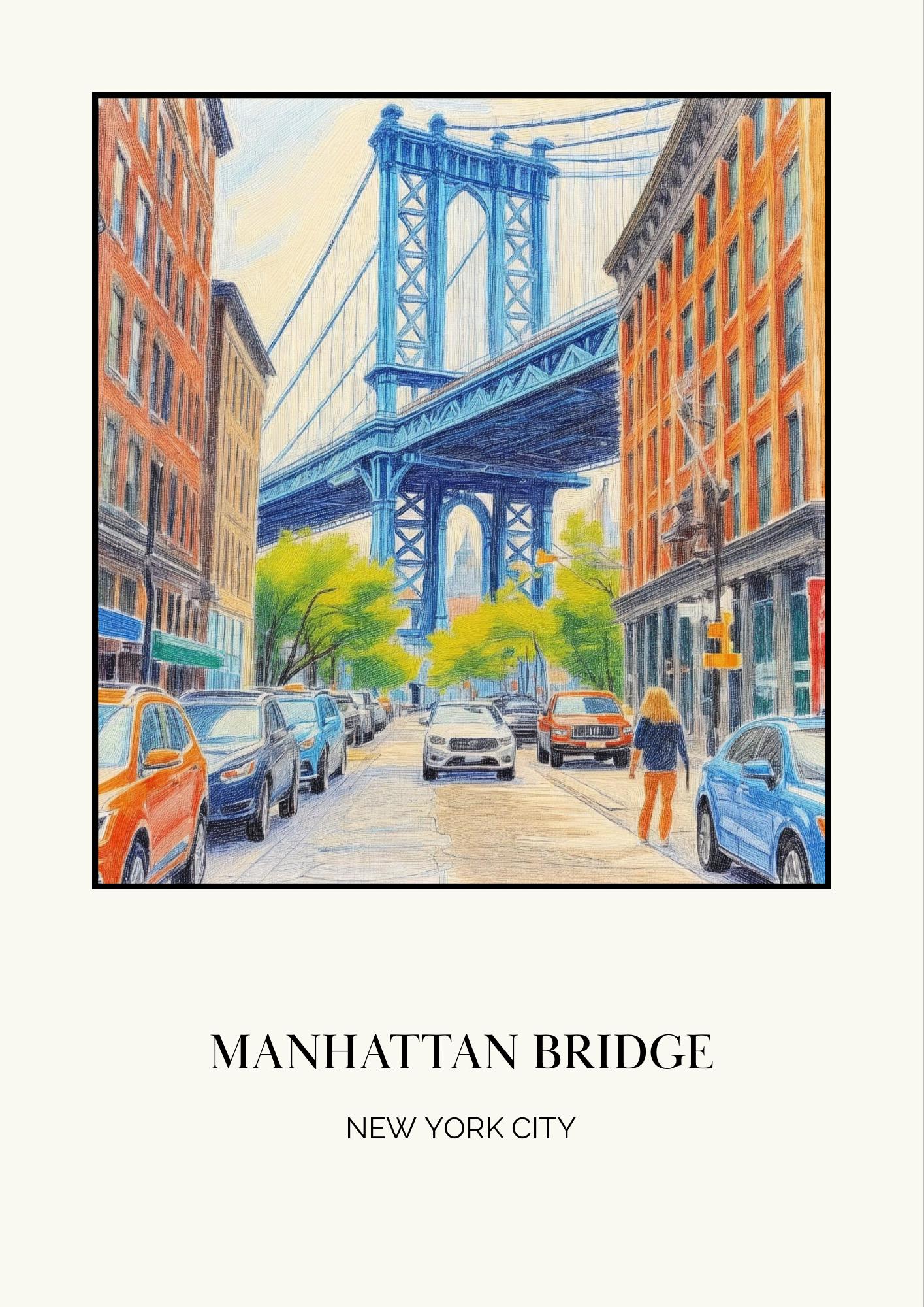 New York Manhattan Bridge Art Print: NYC Travel Poster