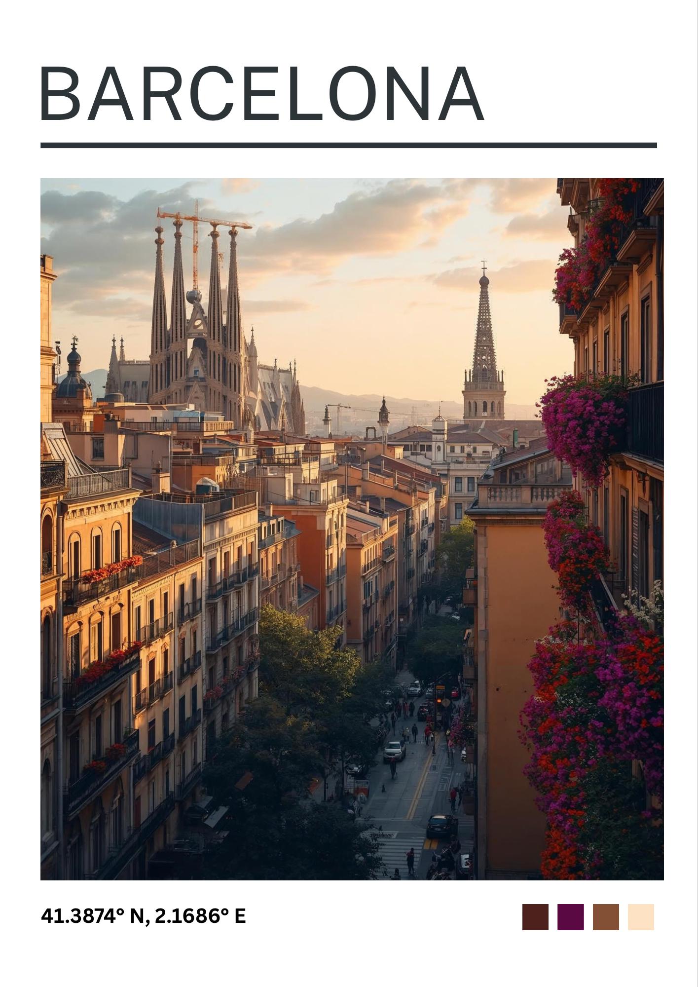 Barcelona Art Print:  Barcelona Travel Poster, Spain