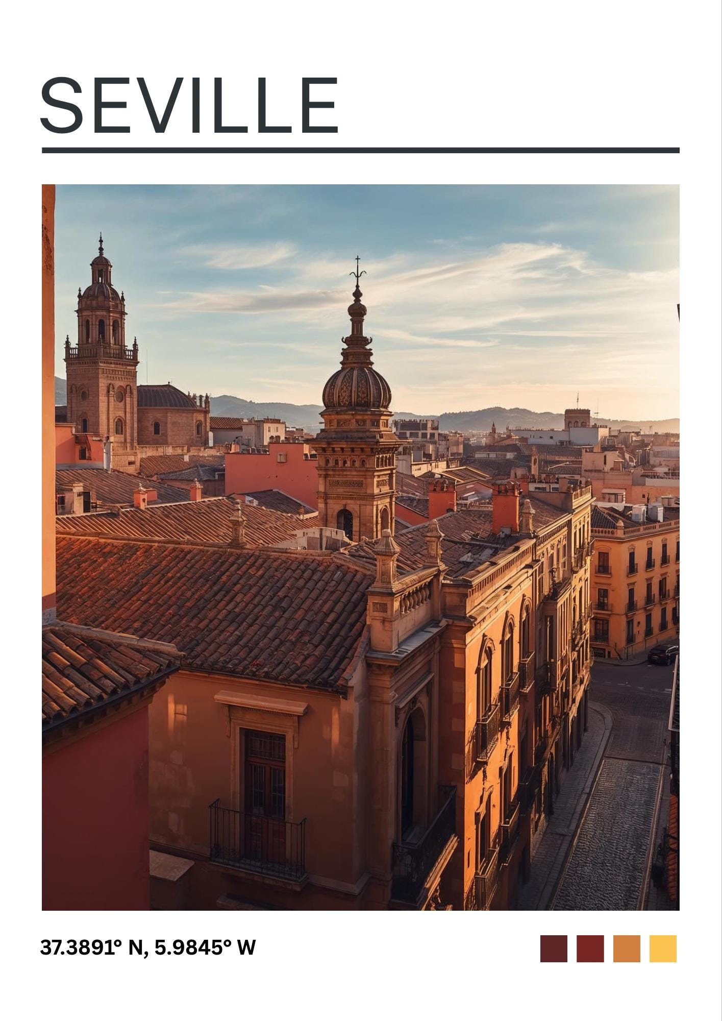 Seville Art Print:  Saville Travel Poster, Spain