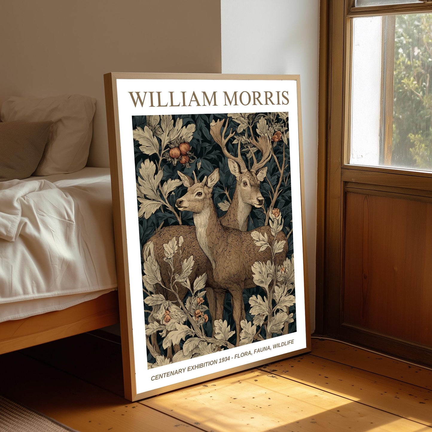 William Morris Floral, Fauna, Wildlife Print: Art Nouveau Home Decor, Deer