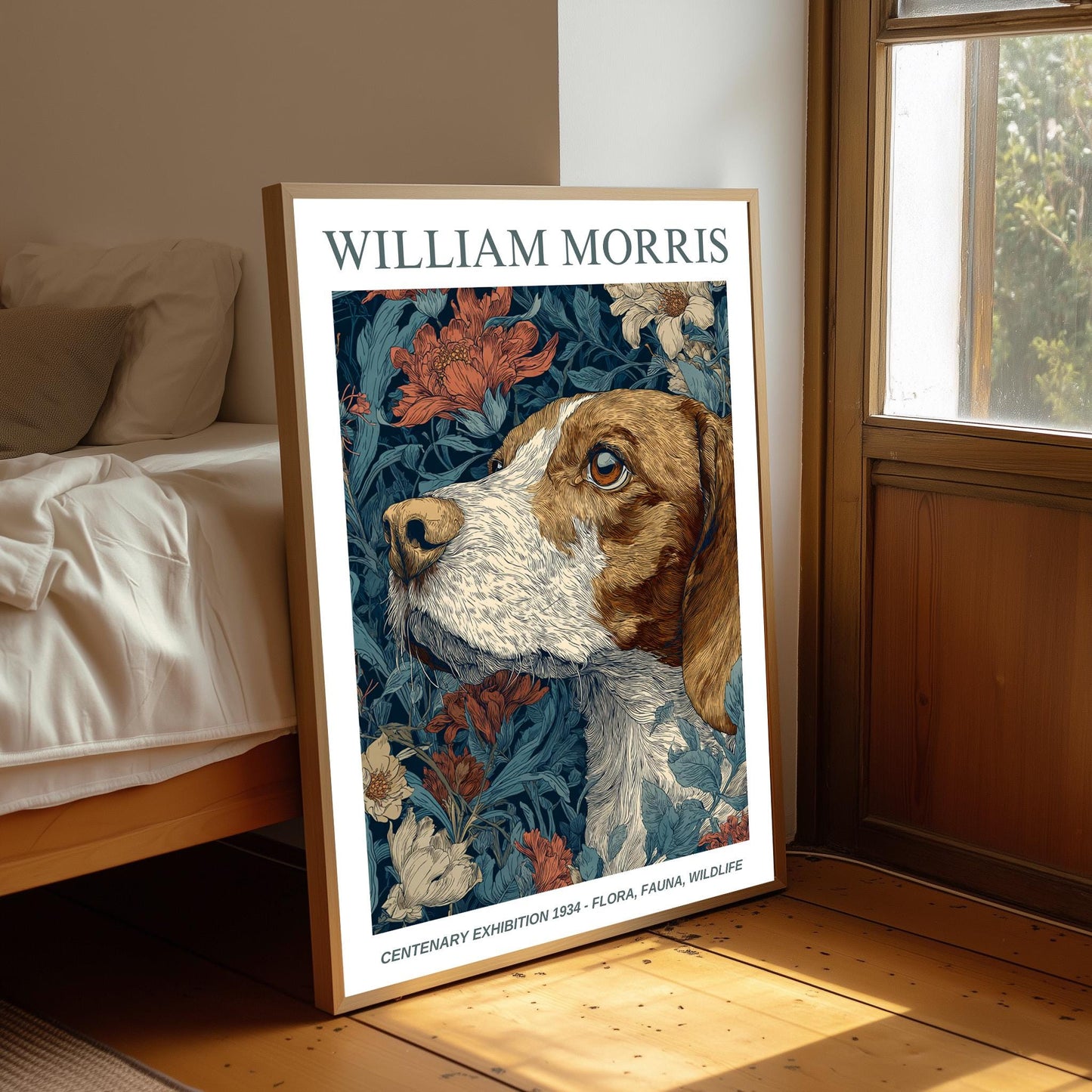 William Morris Floral, Fauna, Wildlife Print: Art Nouveau Home Decor, Spaniel