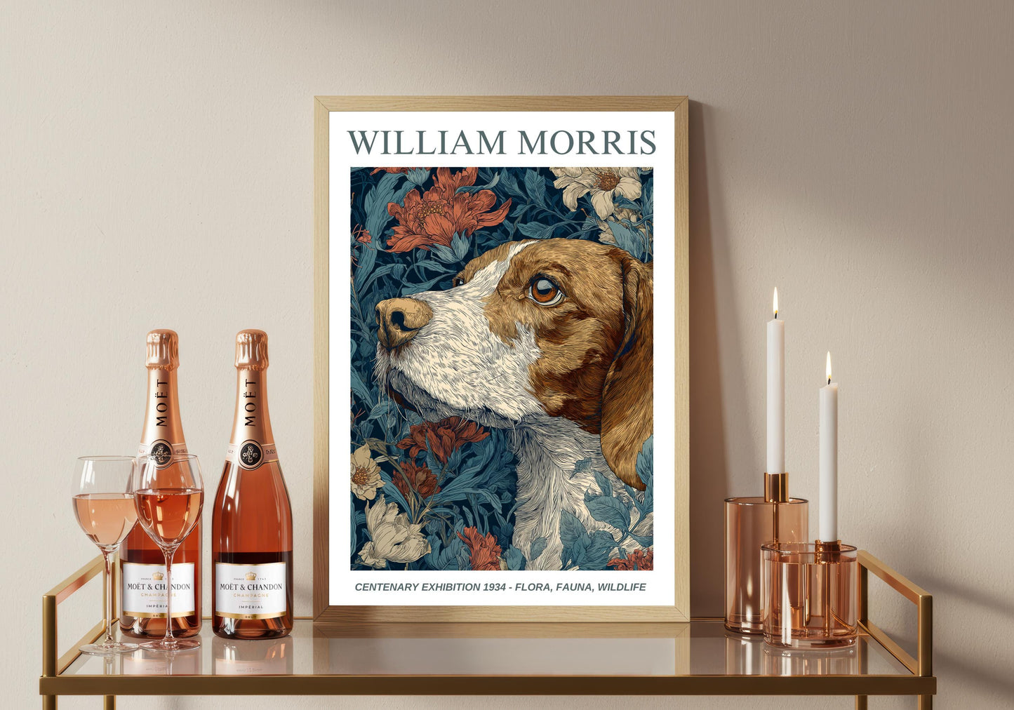 William Morris Floral, Fauna, Wildlife Print: Art Nouveau Home Decor, Spaniel