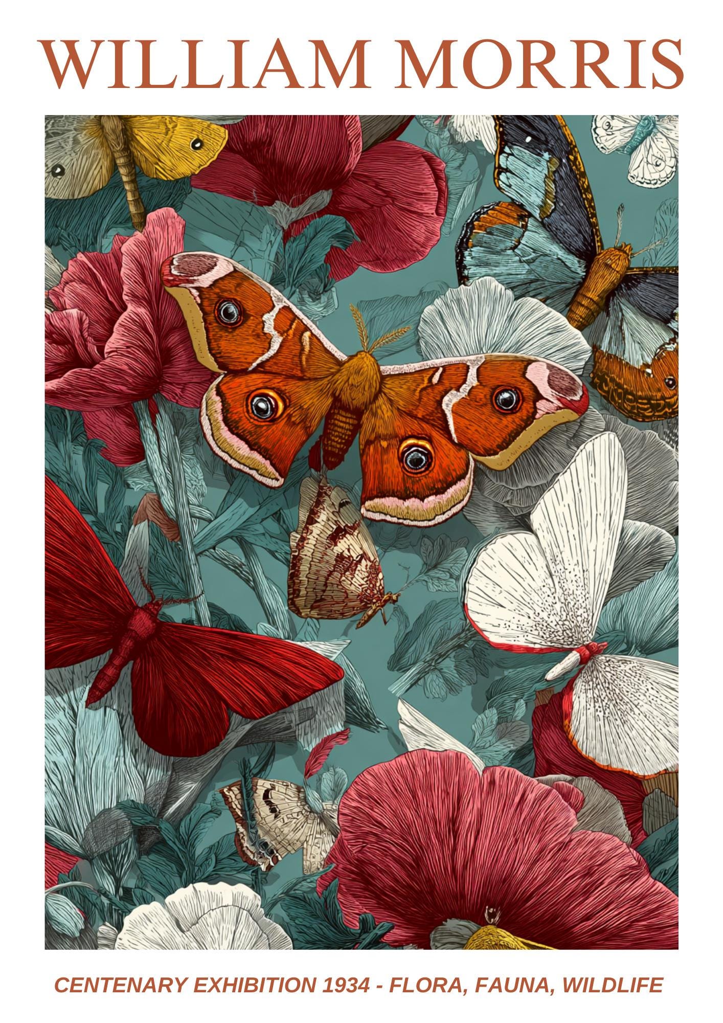 William Morris Floral, Fauna, Wildlife Print: Art Nouveau Home Decor, Butterfly