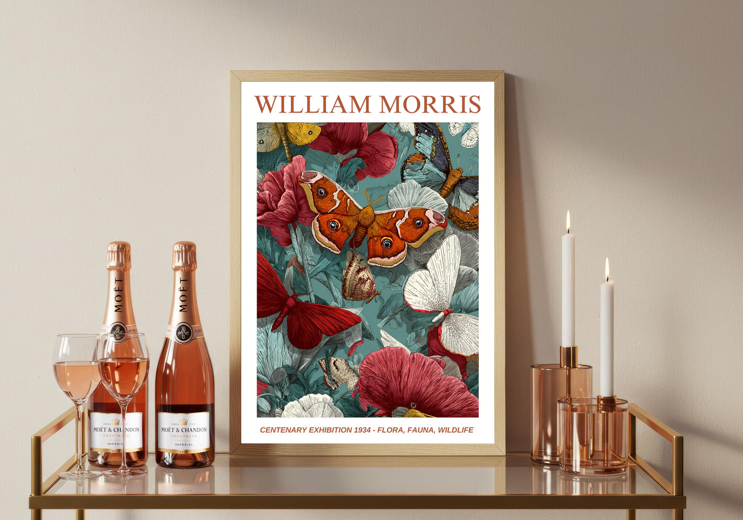 William Morris Floral, Fauna, Wildlife Print: Art Nouveau Home Decor, Butterfly