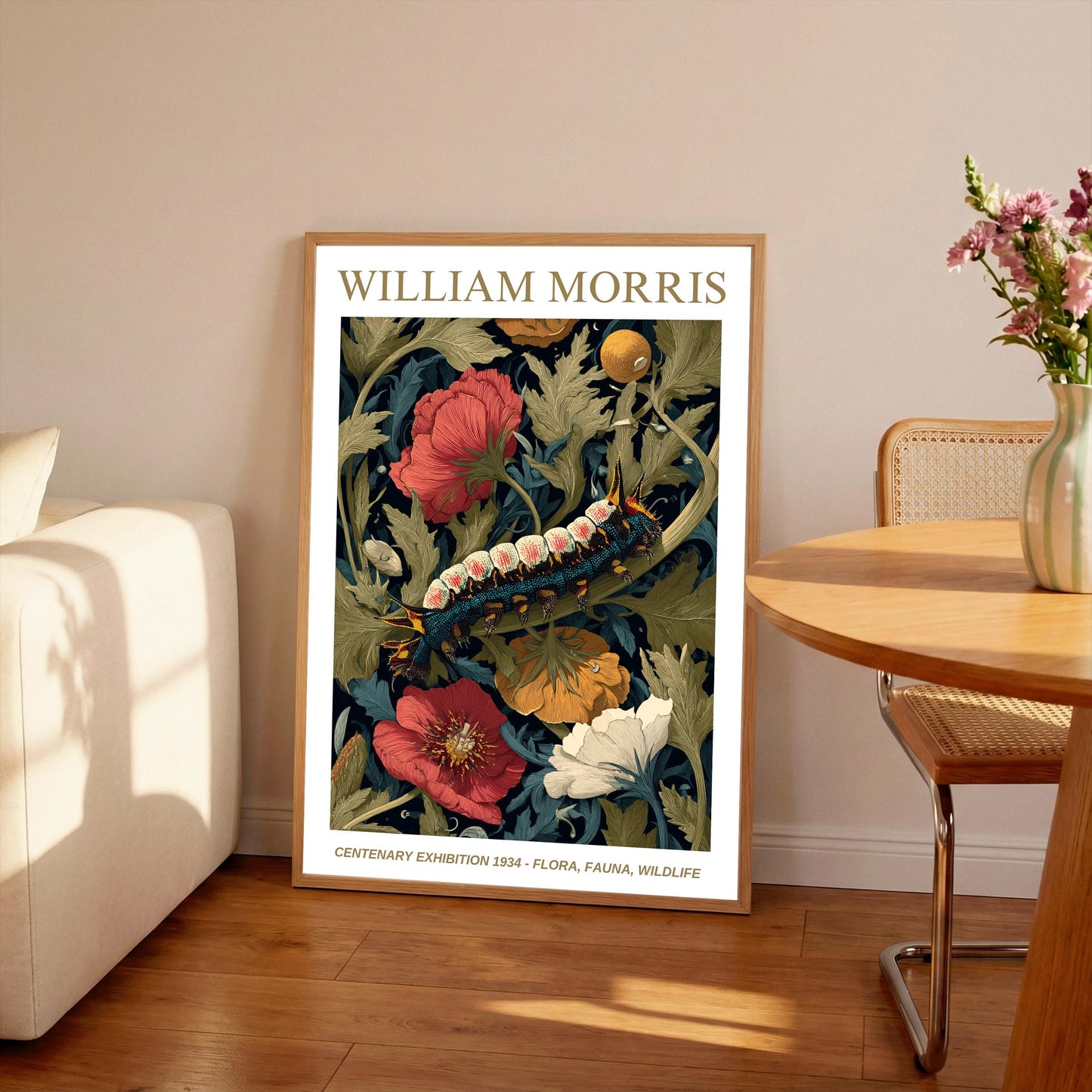 William Morris Floral, Fauna, Wildlife Print: Art Nouveau Home Decor, Caterpillar