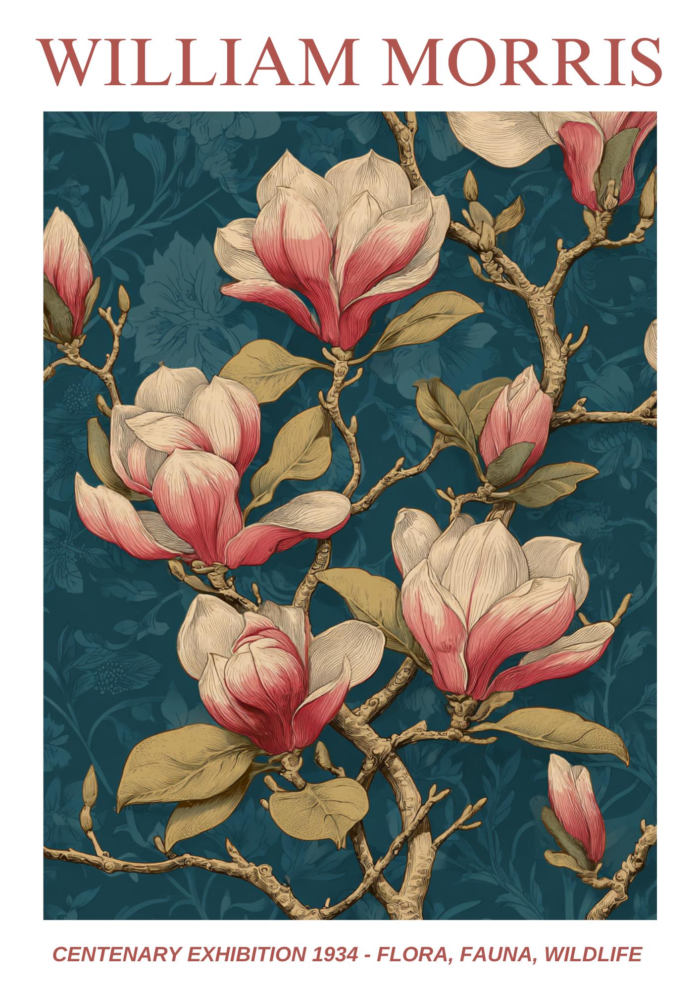 William Morris Floral, Fauna, Wildlife Print: Art Nouveau Home Decor, Magnolia