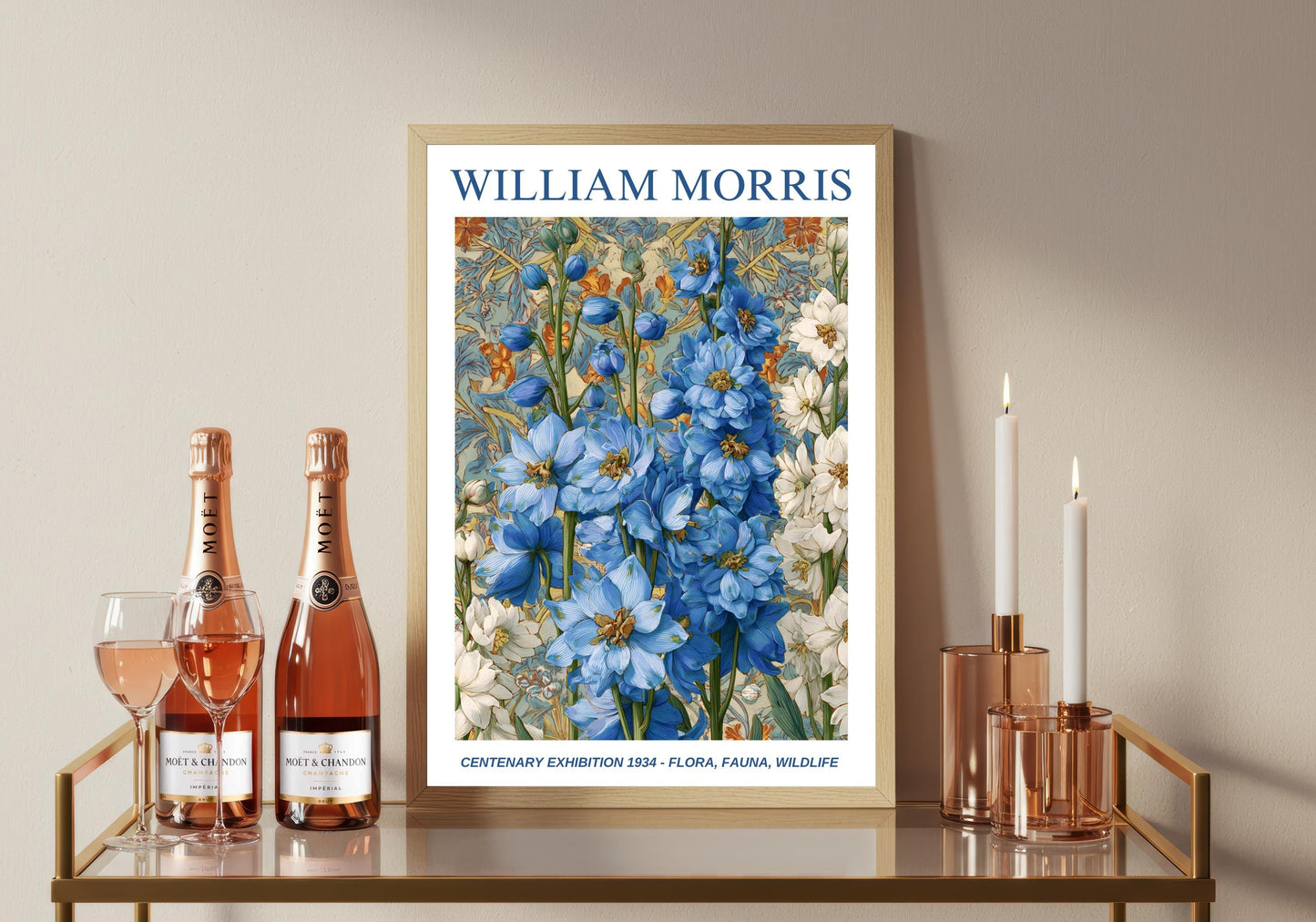 William Morris Floral, Fauna, Wildlife Print: Art Nouveau Home Decor, Delphinium