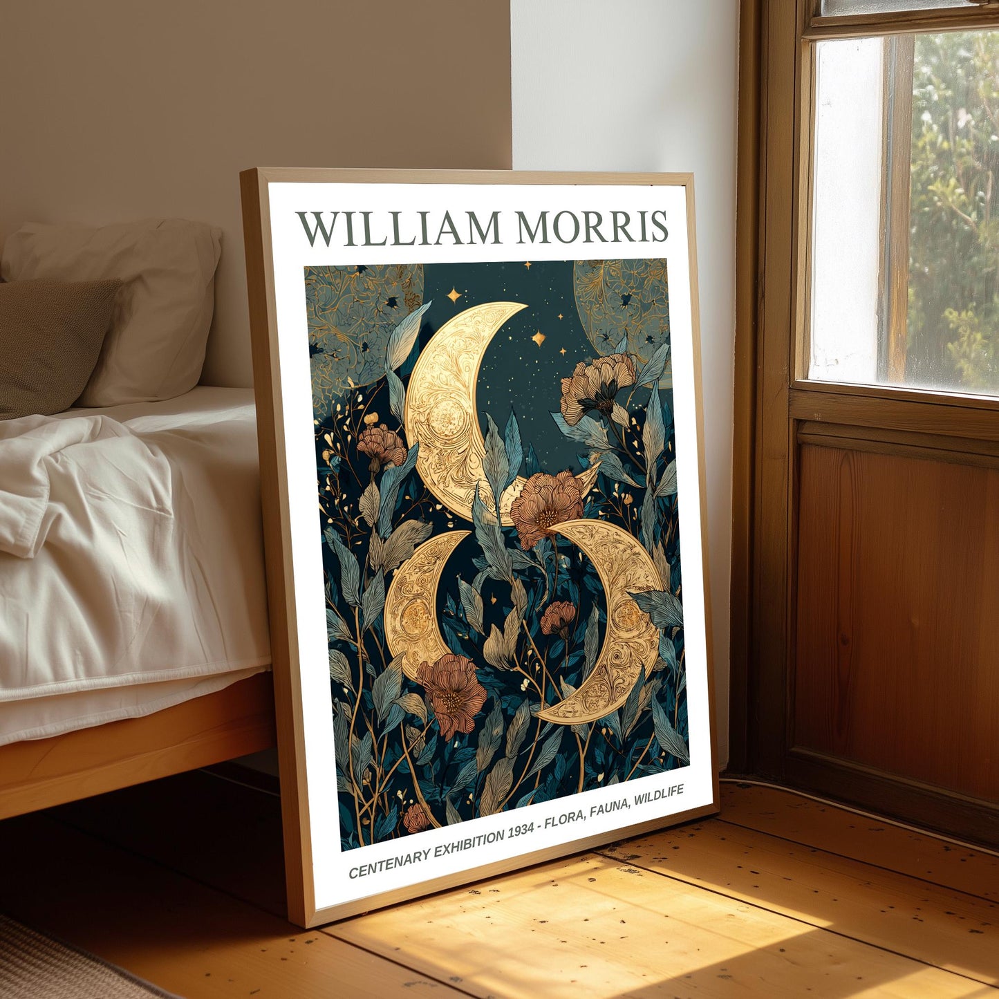 William Morris Floral, Fauna, Wildlife Print: Art Nouveau Home DecorMoon and Stars