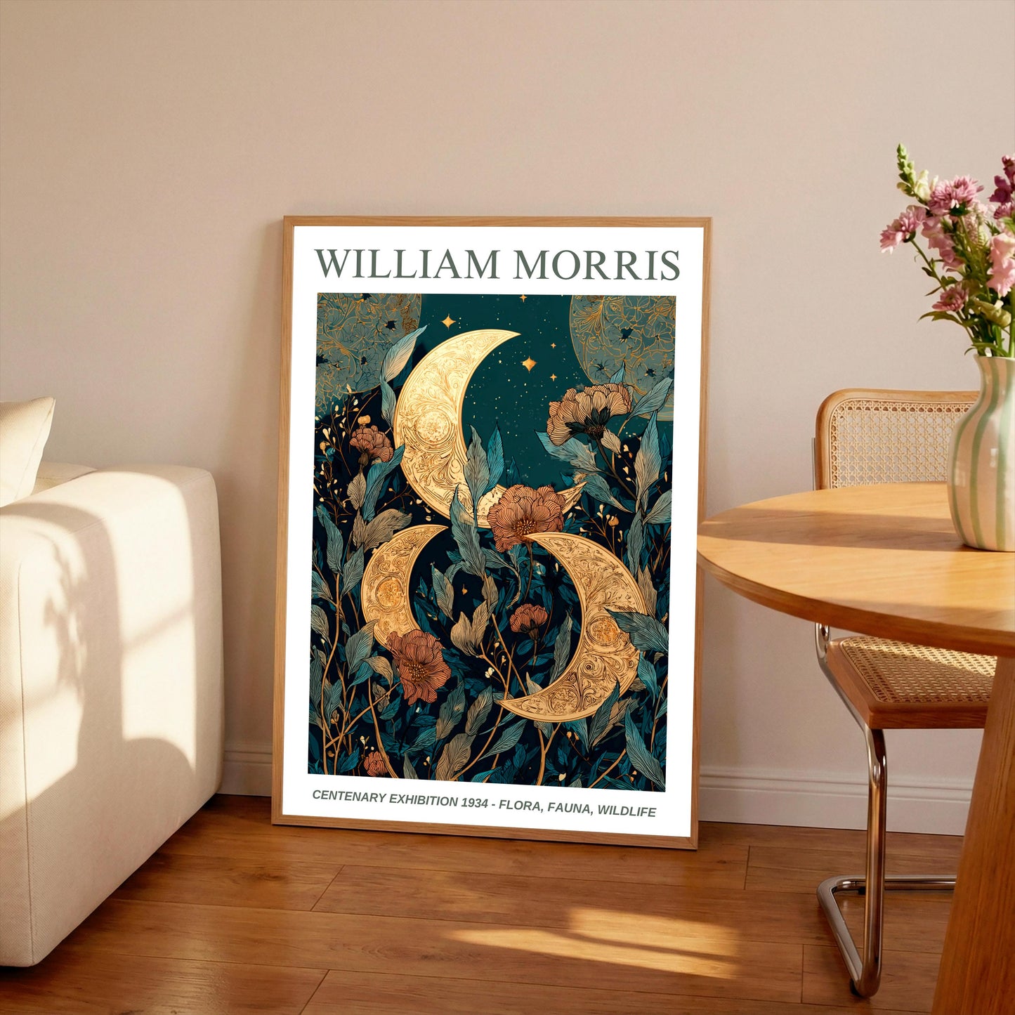 William Morris Floral, Fauna, Wildlife Print: Art Nouveau Home DecorMoon and Stars