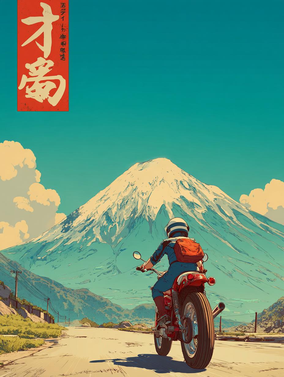 Japanese Vintage Camera Print: Vintage Oriental Art Poster, Motorbike