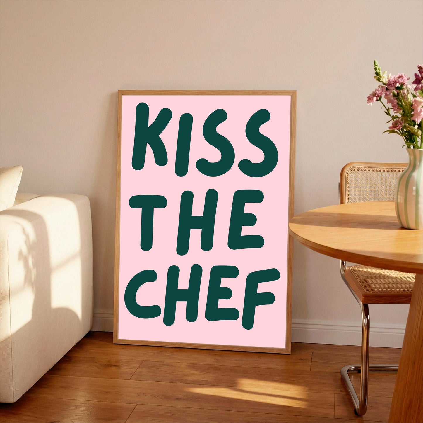 Kiss The Chef Kitchen Poster: Retro Foodie Wall Art