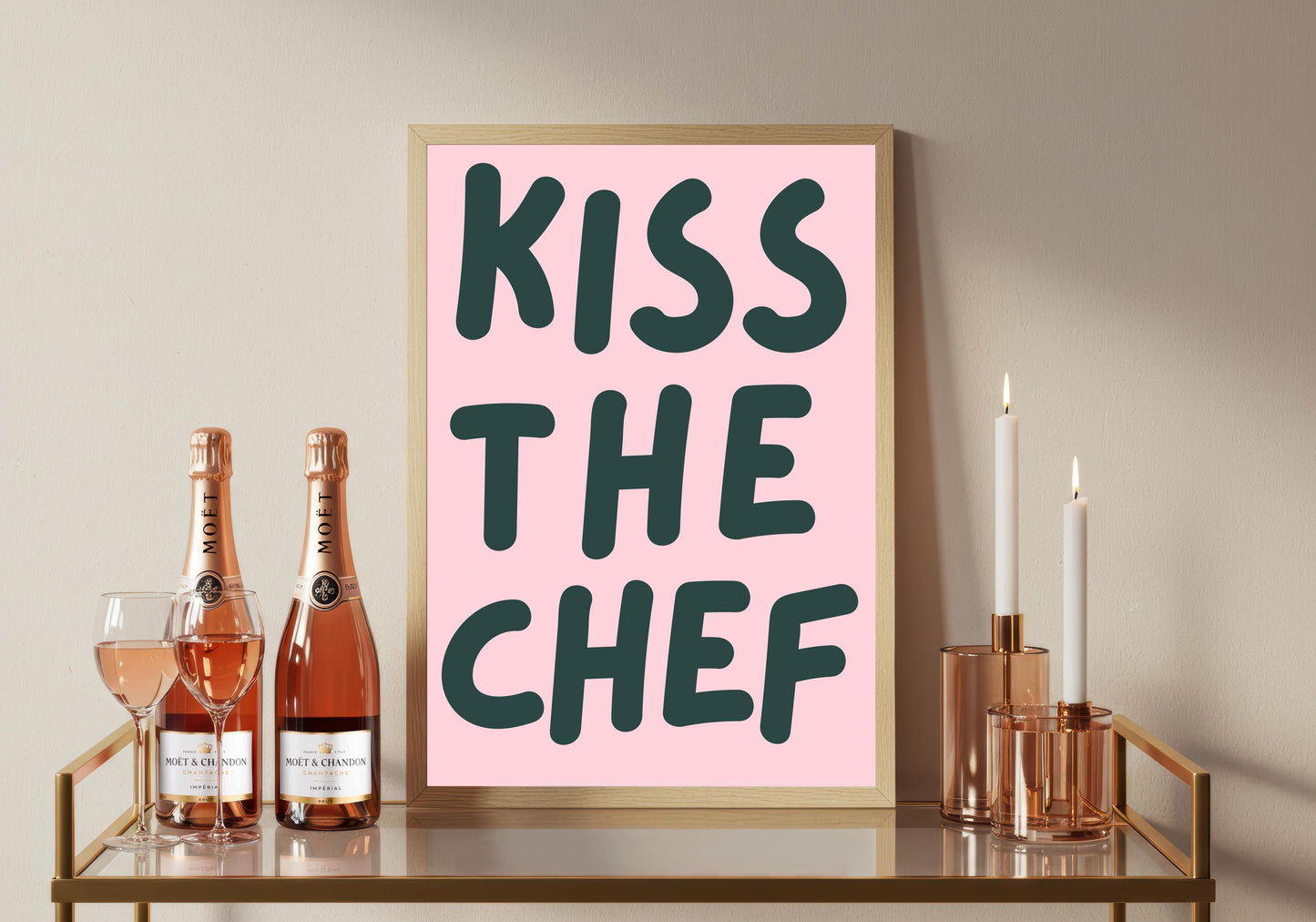 Kiss The Chef Kitchen Poster: Retro Foodie Wall Art