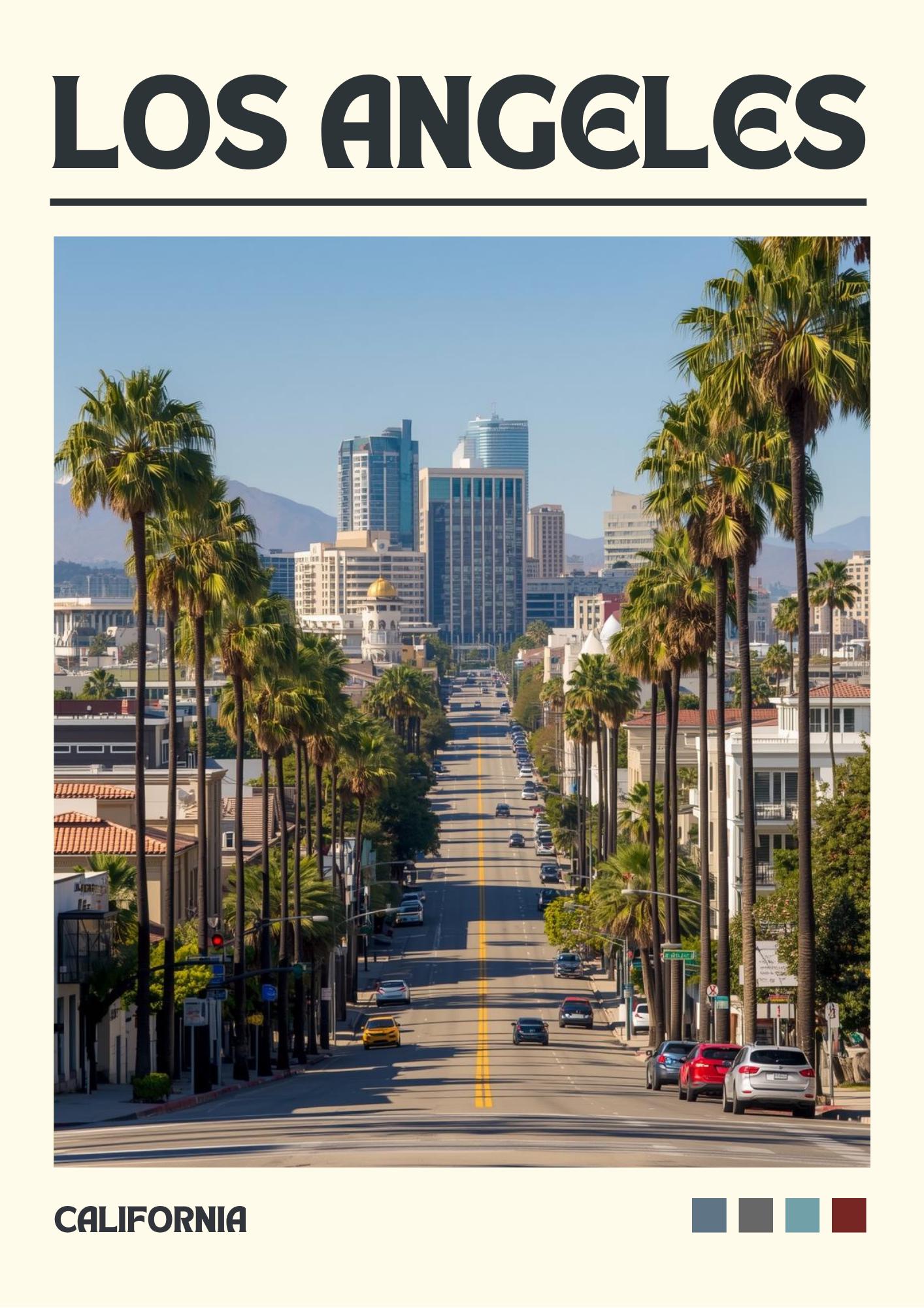 Los Angeles Art Print: California Travel Poster, Palm Lined Street View