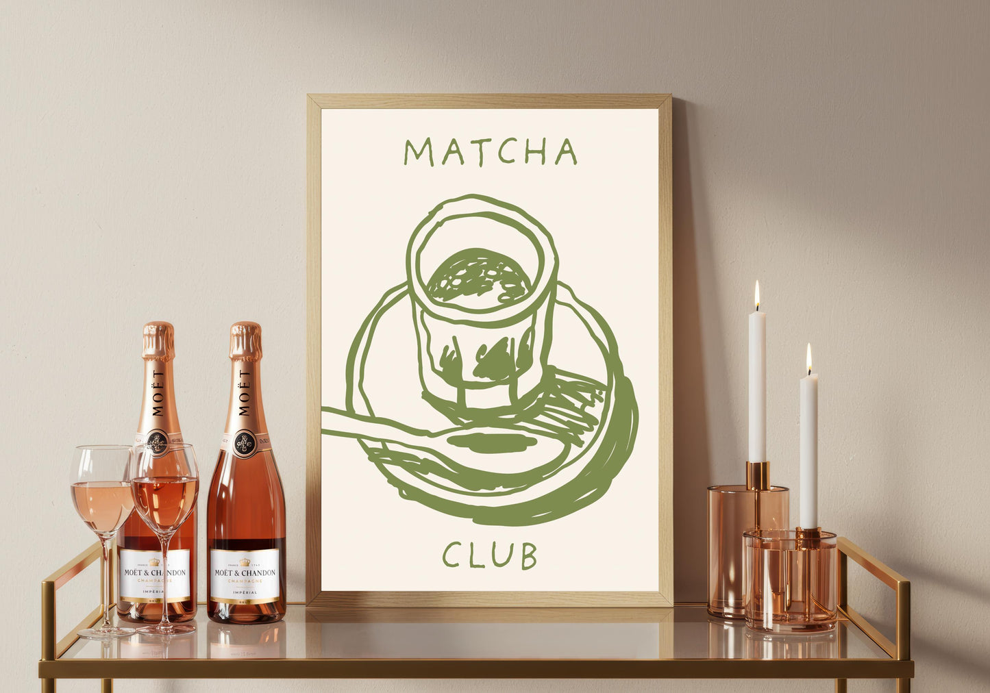 Matcha Green Tea Kitchen Print: Retro Colorful Wall Art