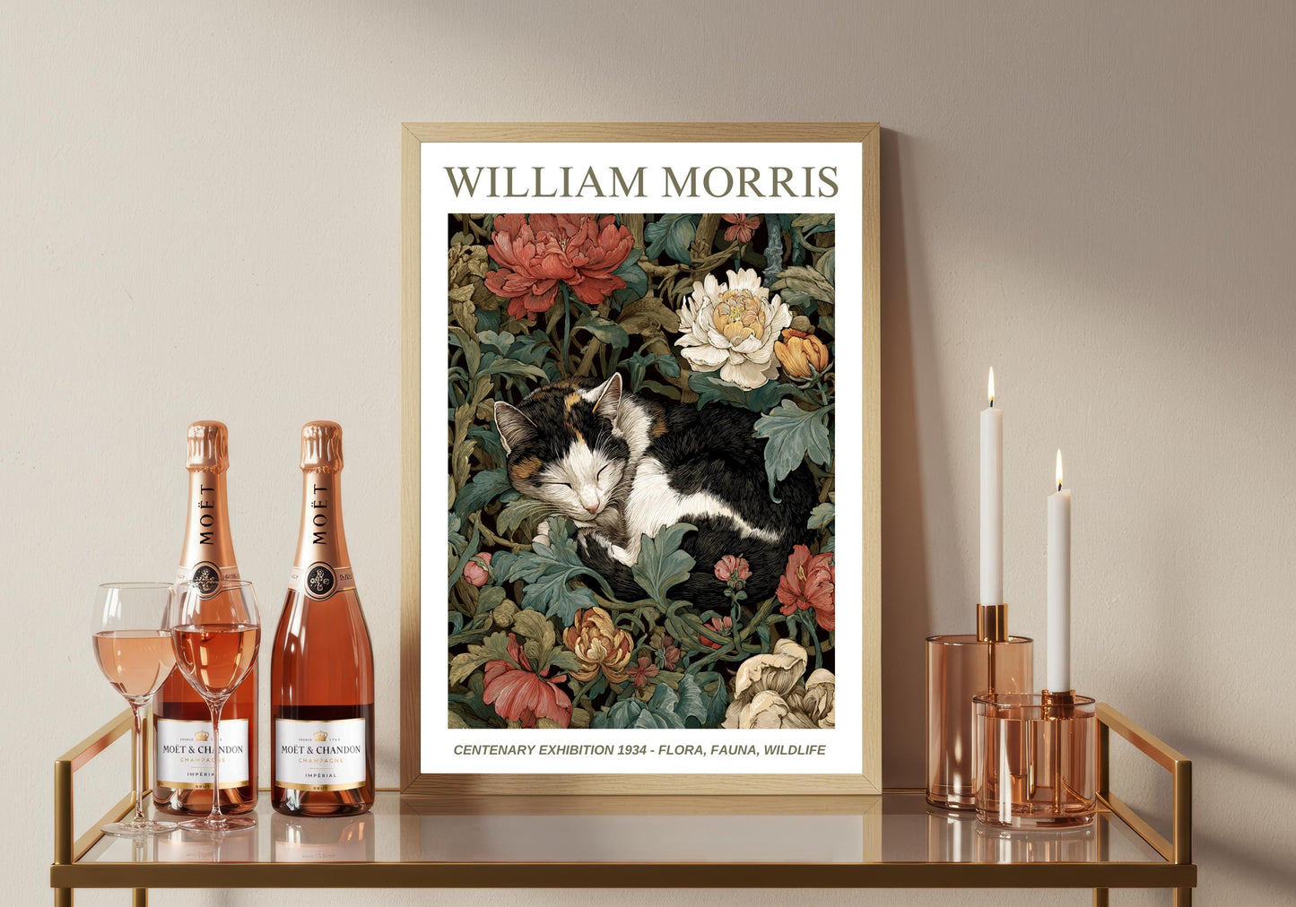 William Morris Floral, Fauna, Wildlife Print: Art Nouveau Home Decor, Cat, Kitten