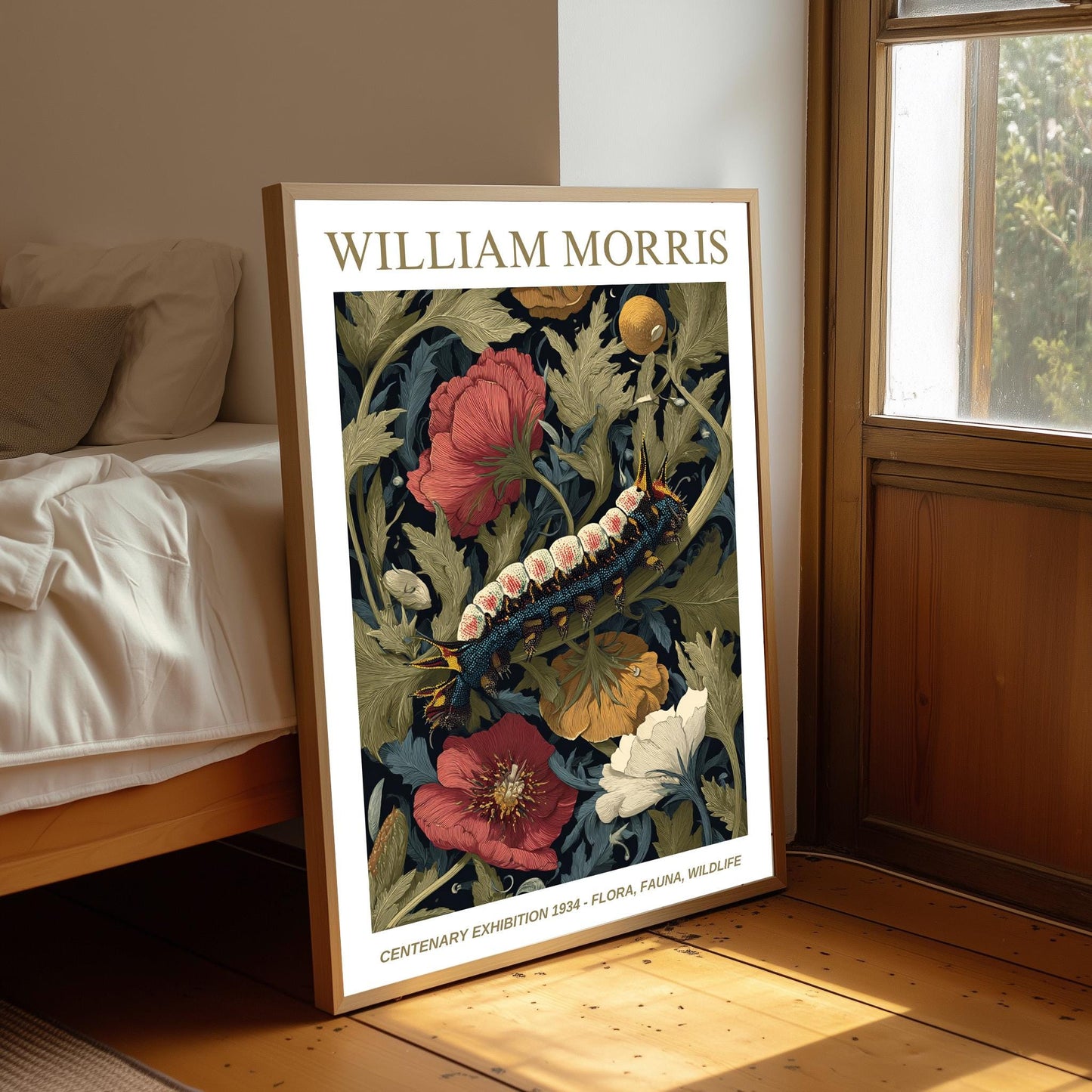William Morris Floral, Fauna, Wildlife Print: Art Nouveau Home Decor, Caterpillar