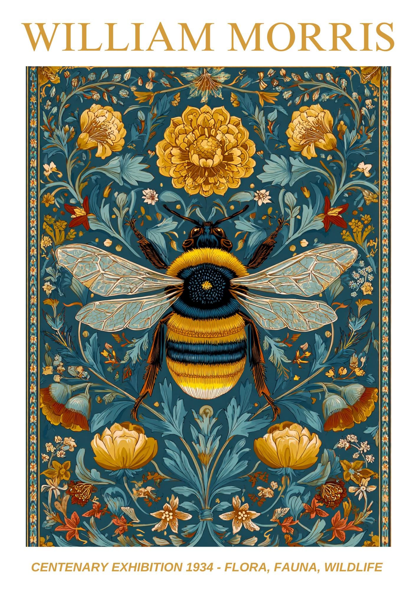 William Morris Floral, Fauna, Wildlife Print: Art Nouveau Home Decor, Bee