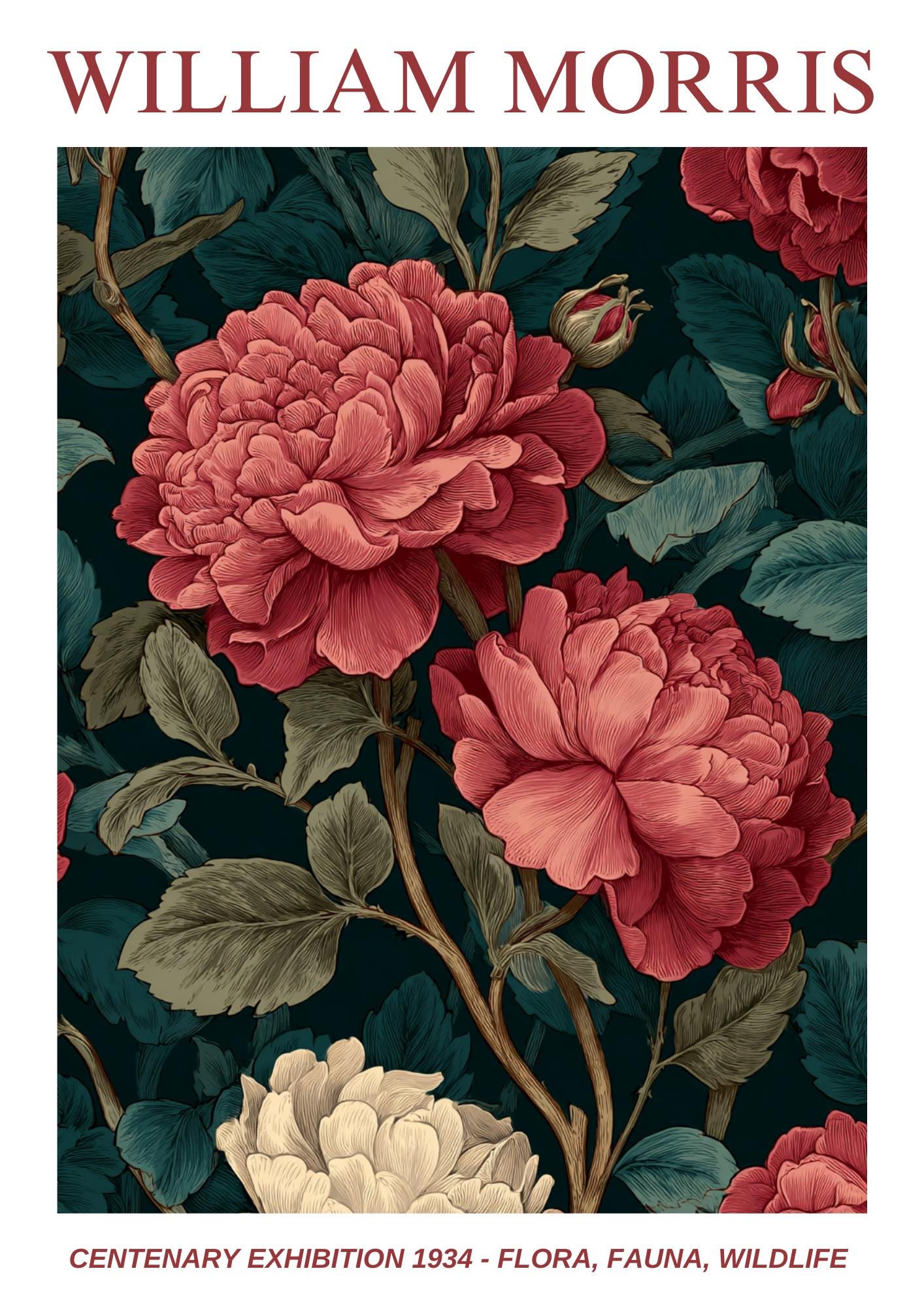 William Morris Floral, Fauna, Wildlife Print: Art Nouveau Home Decor, Rose