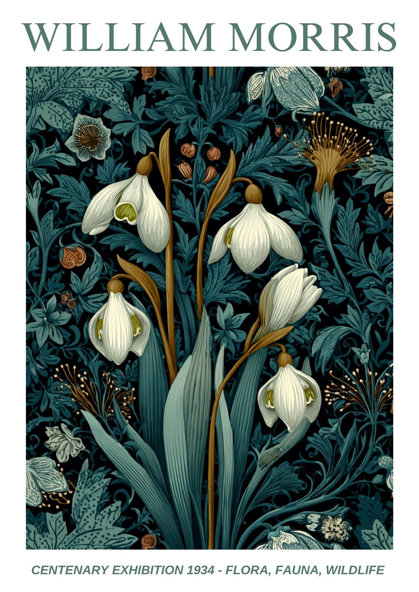 William Morris Floral, Fauna, Wildlife Print: Art Nouveau Home Decor, Snowdrop