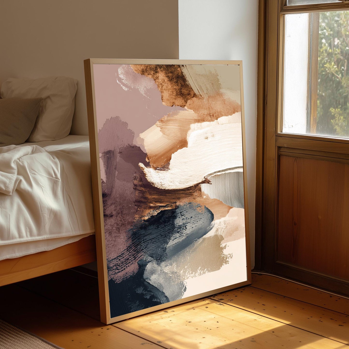 Abstract Botanical Wall Print: Beige, Brown, Cream Boho Decor