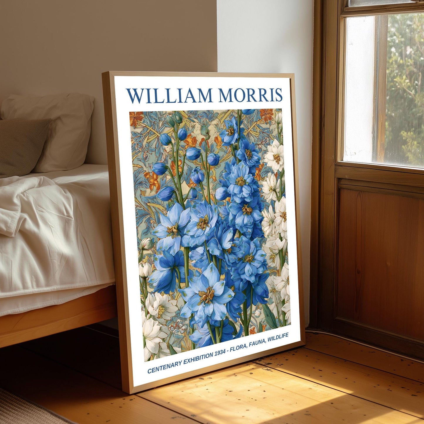 William Morris Floral, Fauna, Wildlife Print: Art Nouveau Home Decor, Delphinium